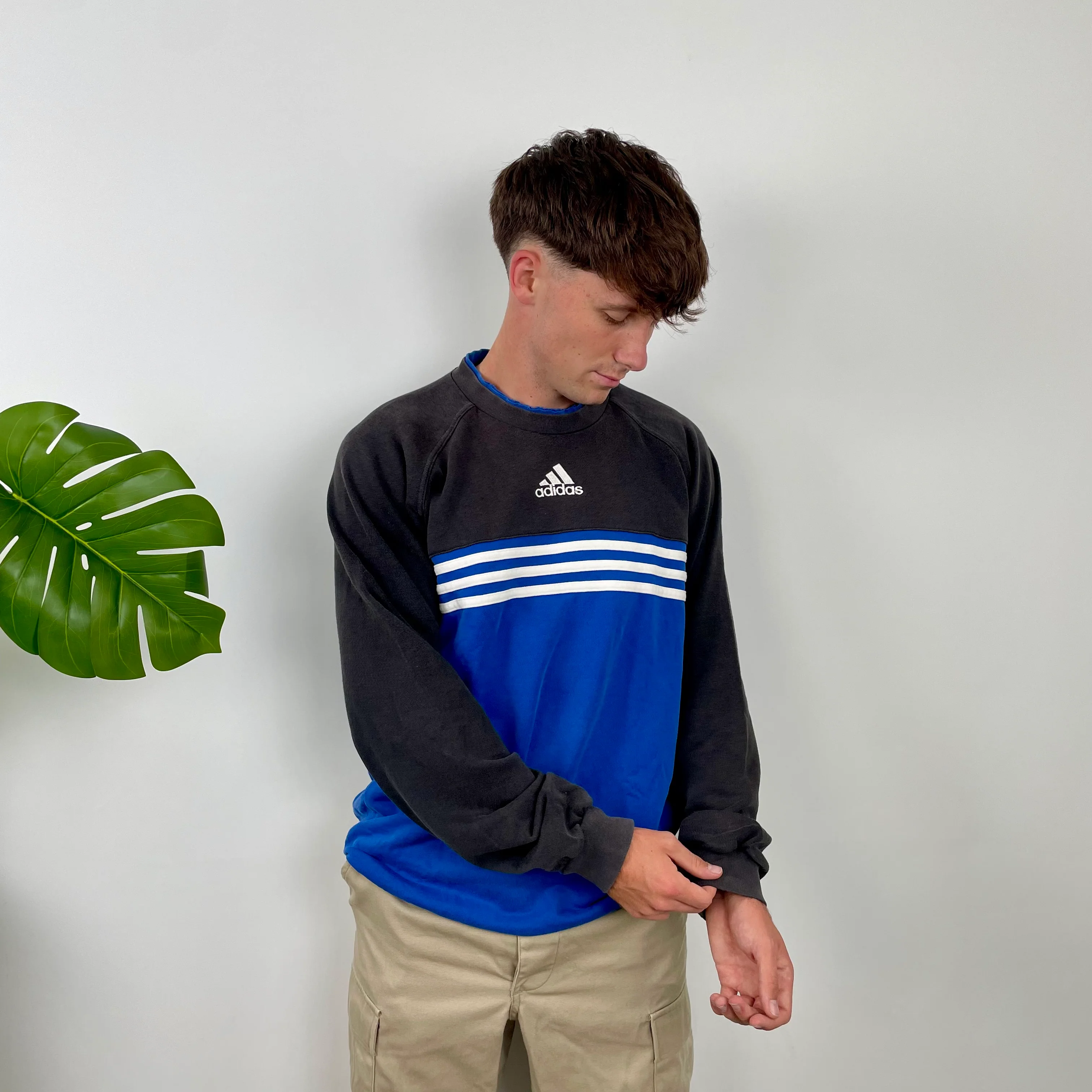Adidas Black Embroidered Spell Out Colour Block Sweatshirt (L) - Image 3