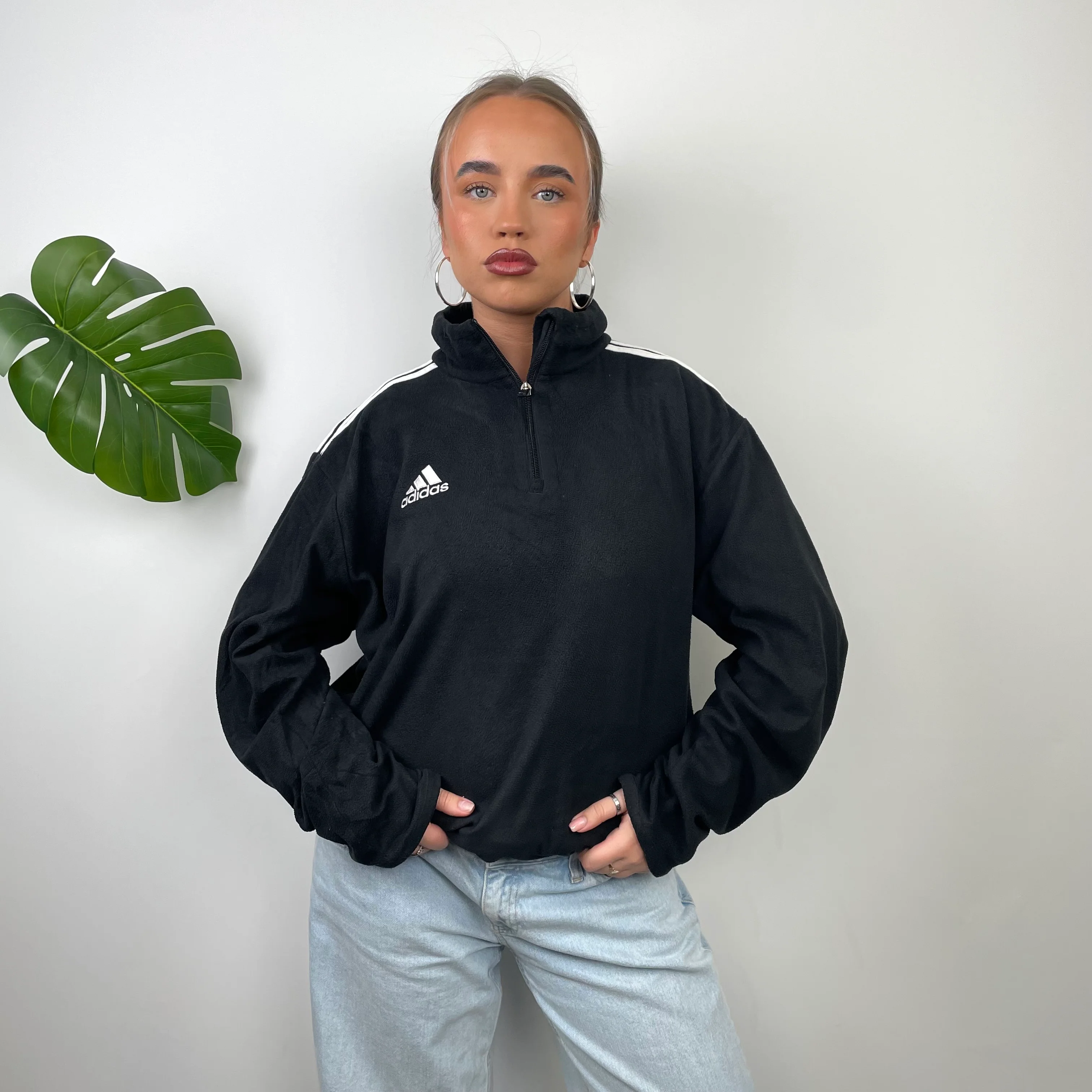 Adidas Black Embroidered Spell Out Logo Quarter Zip Fleece  (M) - Image 2