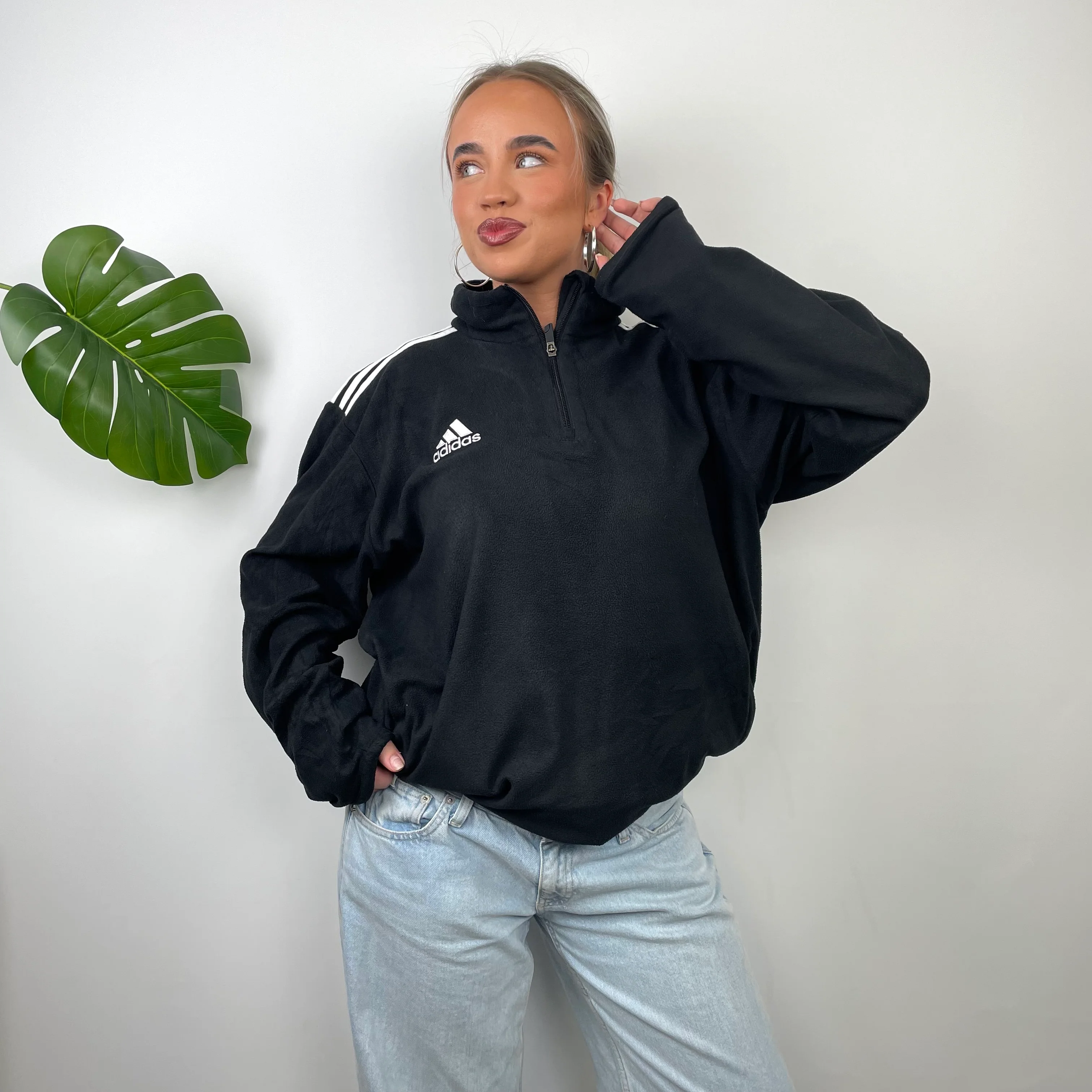 Adidas Black Embroidered Spell Out Logo Quarter Zip Fleece  (M) - Image 3