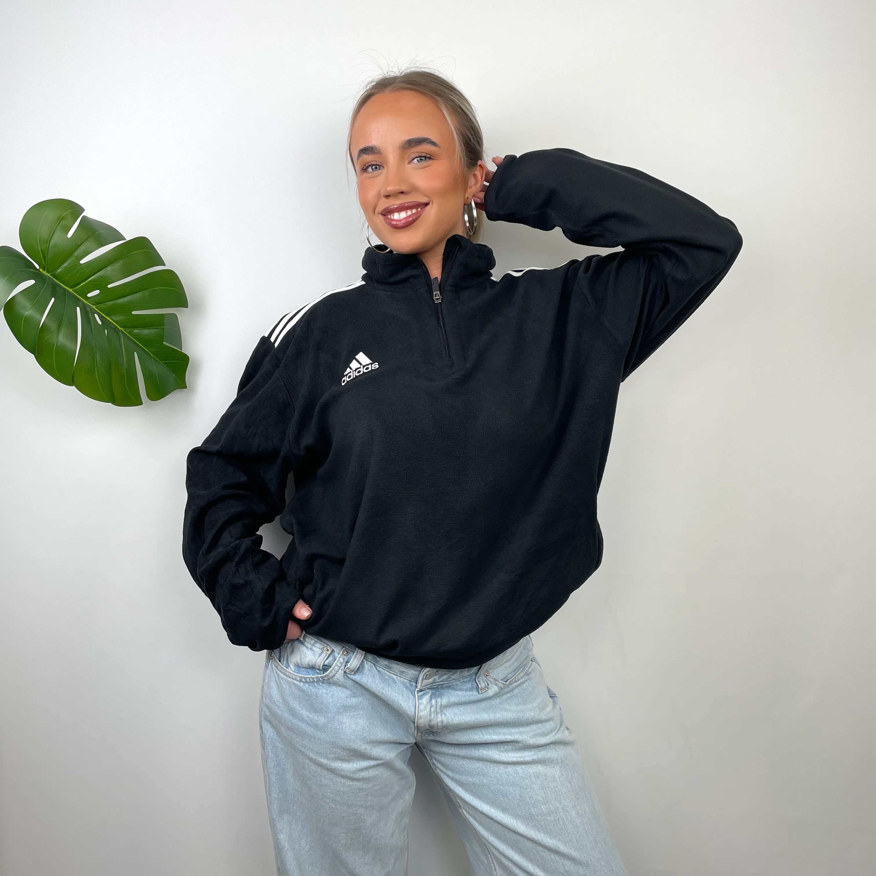 Adidas Black Embroidered Spell Out Logo Quarter Zip Fleece  (M) - Image 4