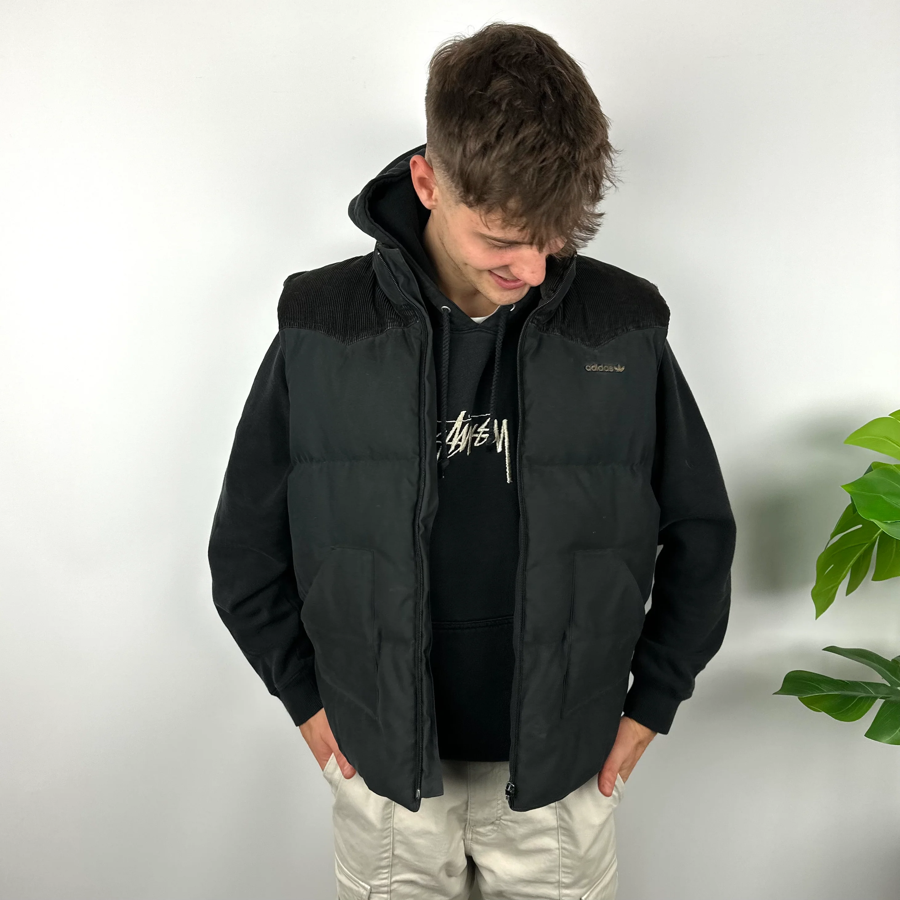 Adidas Black Embroidered Spell Out Puffer Gilet (L) - Image 2