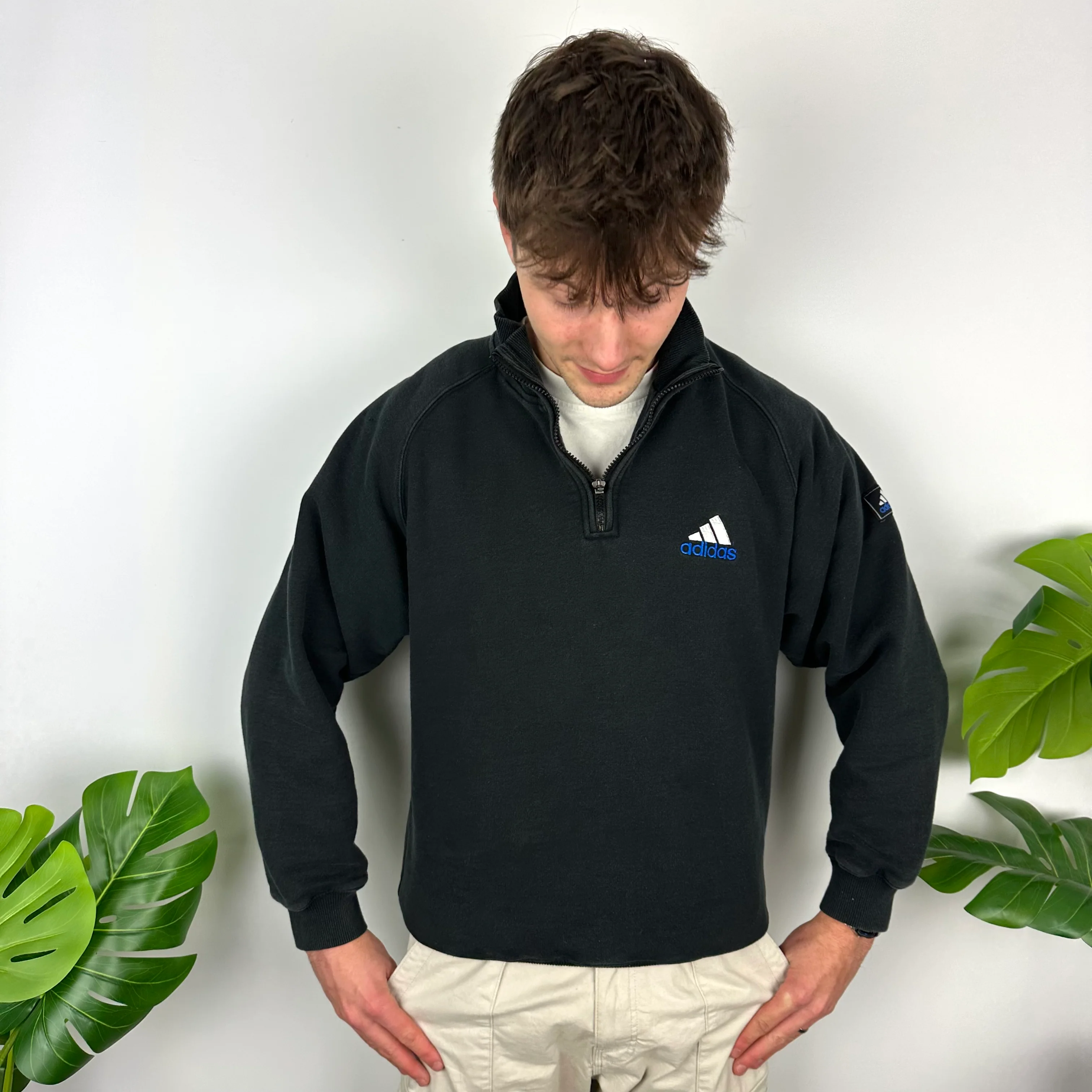 Adidas Black Embroidered Spell Out Quarter Zip Sweatshirt (M) - Image 2