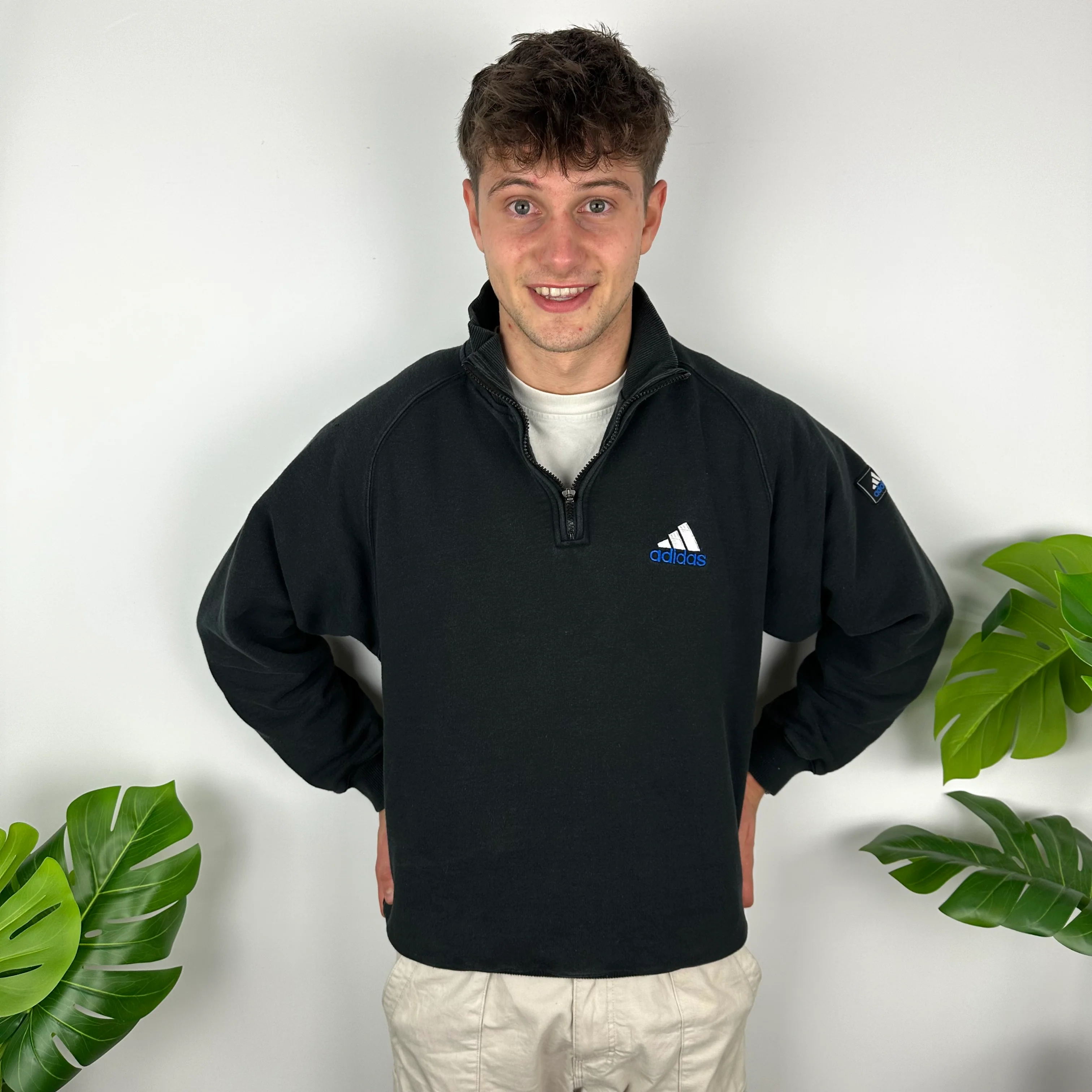 Adidas Black Embroidered Spell Out Quarter Zip Sweatshirt (M) - Image 3