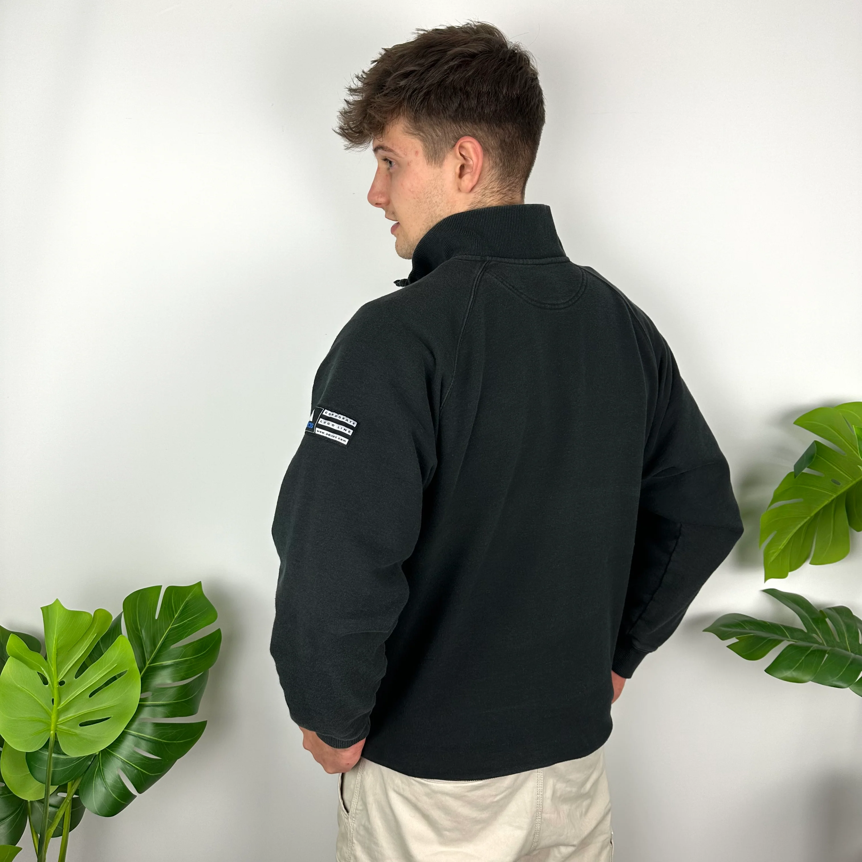Adidas Black Embroidered Spell Out Quarter Zip Sweatshirt (M) - Image 4