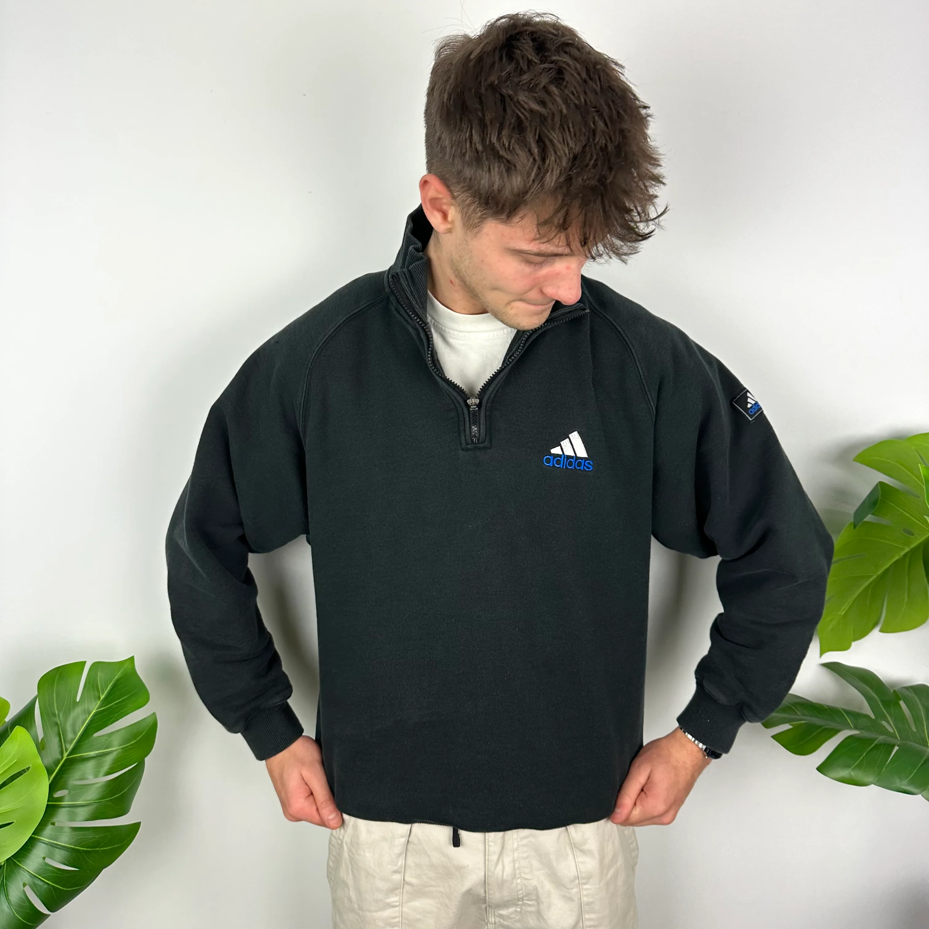 Adidas Black Embroidered Spell Out Quarter Zip Sweatshirt (M) - Image 5