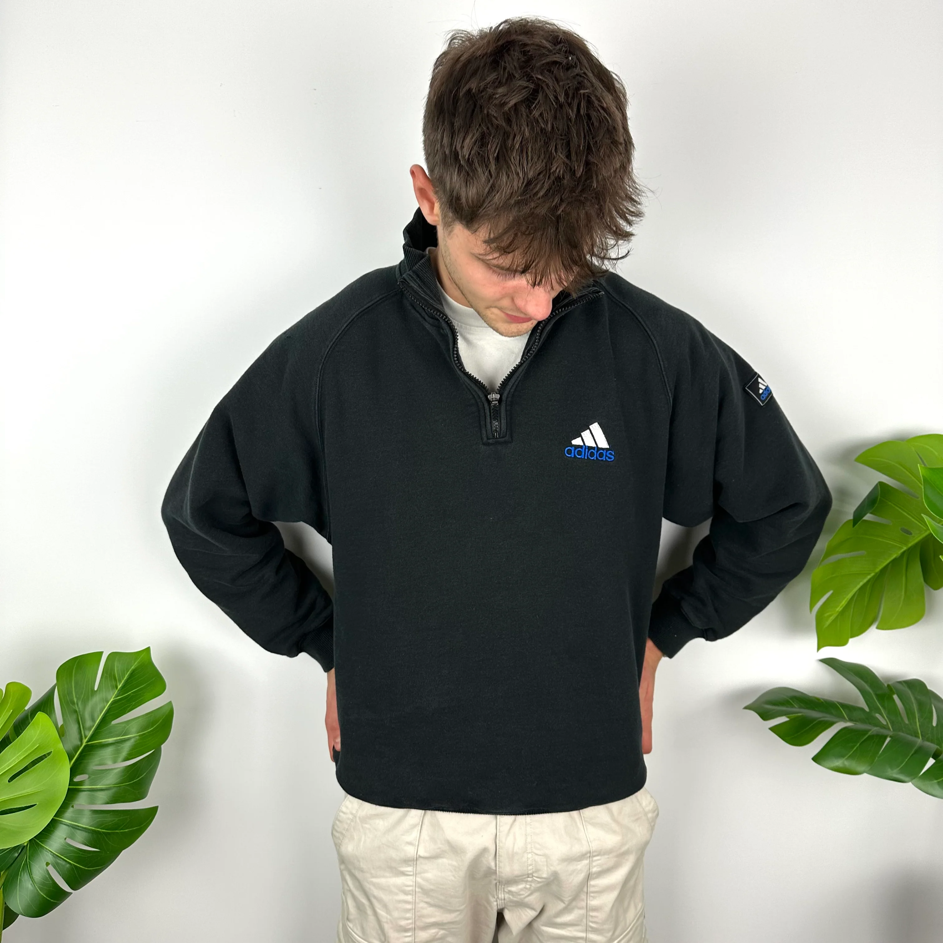 Adidas Black Embroidered Spell Out Quarter Zip Sweatshirt (M) - Image 7