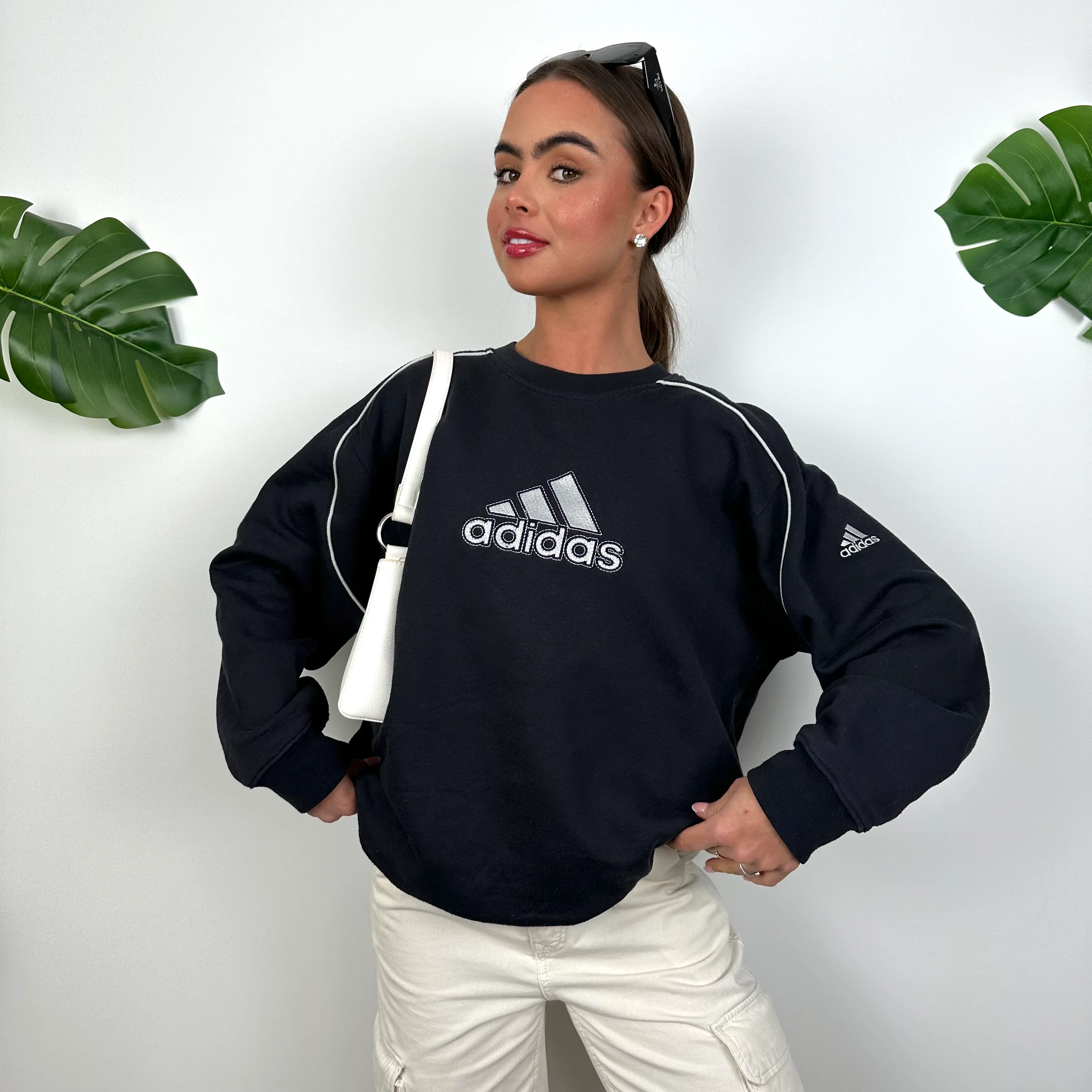 Adidas Black Embroidered Spell Out Sweatshirt (M)