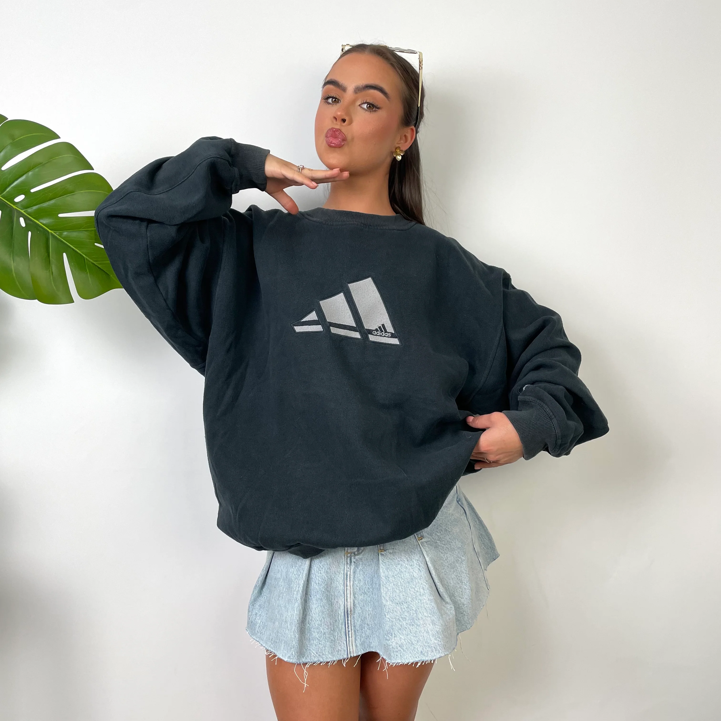 Adidas Black Embroidered Spell Out Sweatshirt (L) - Image 2