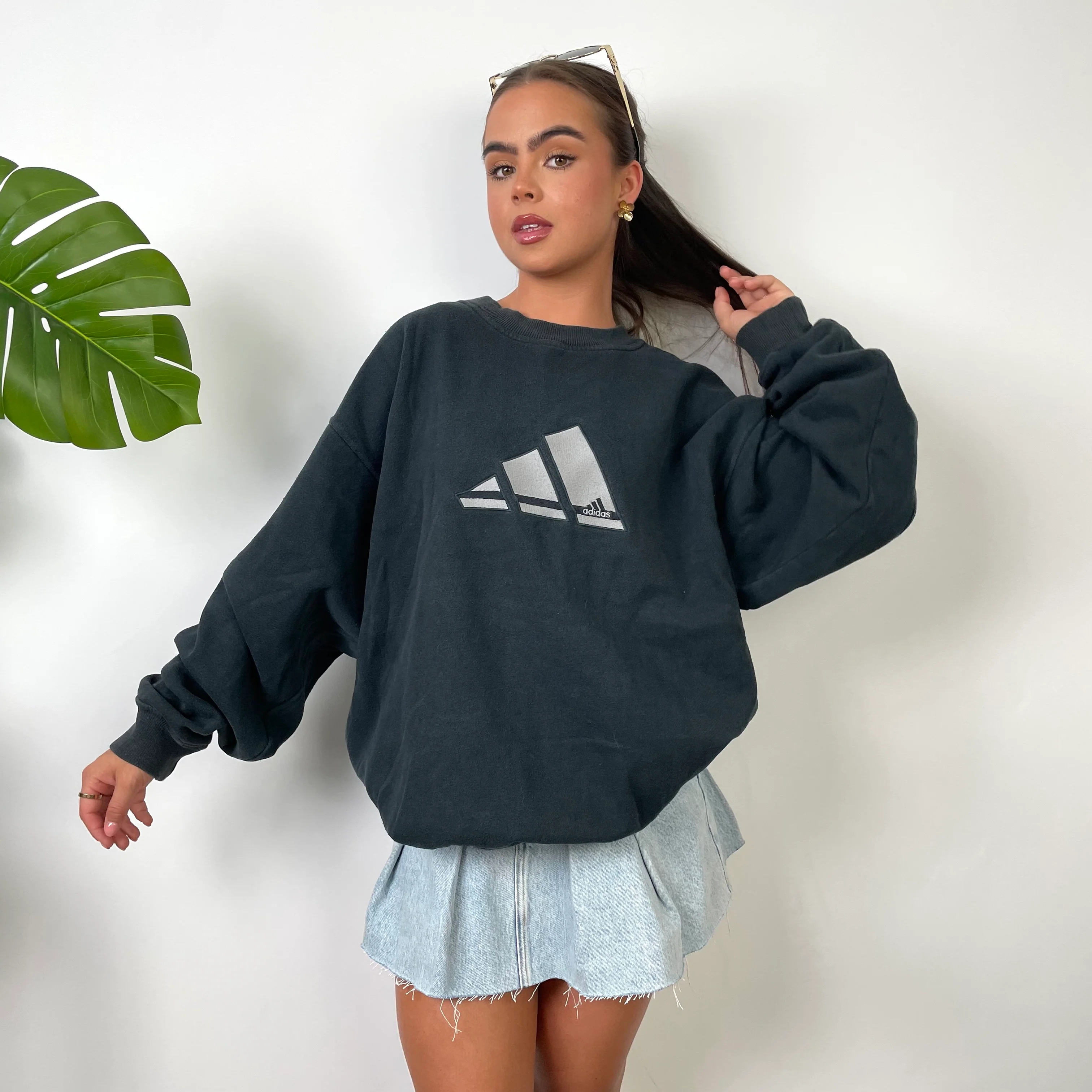 Adidas Black Embroidered Spell Out Sweatshirt (L) - Image 3