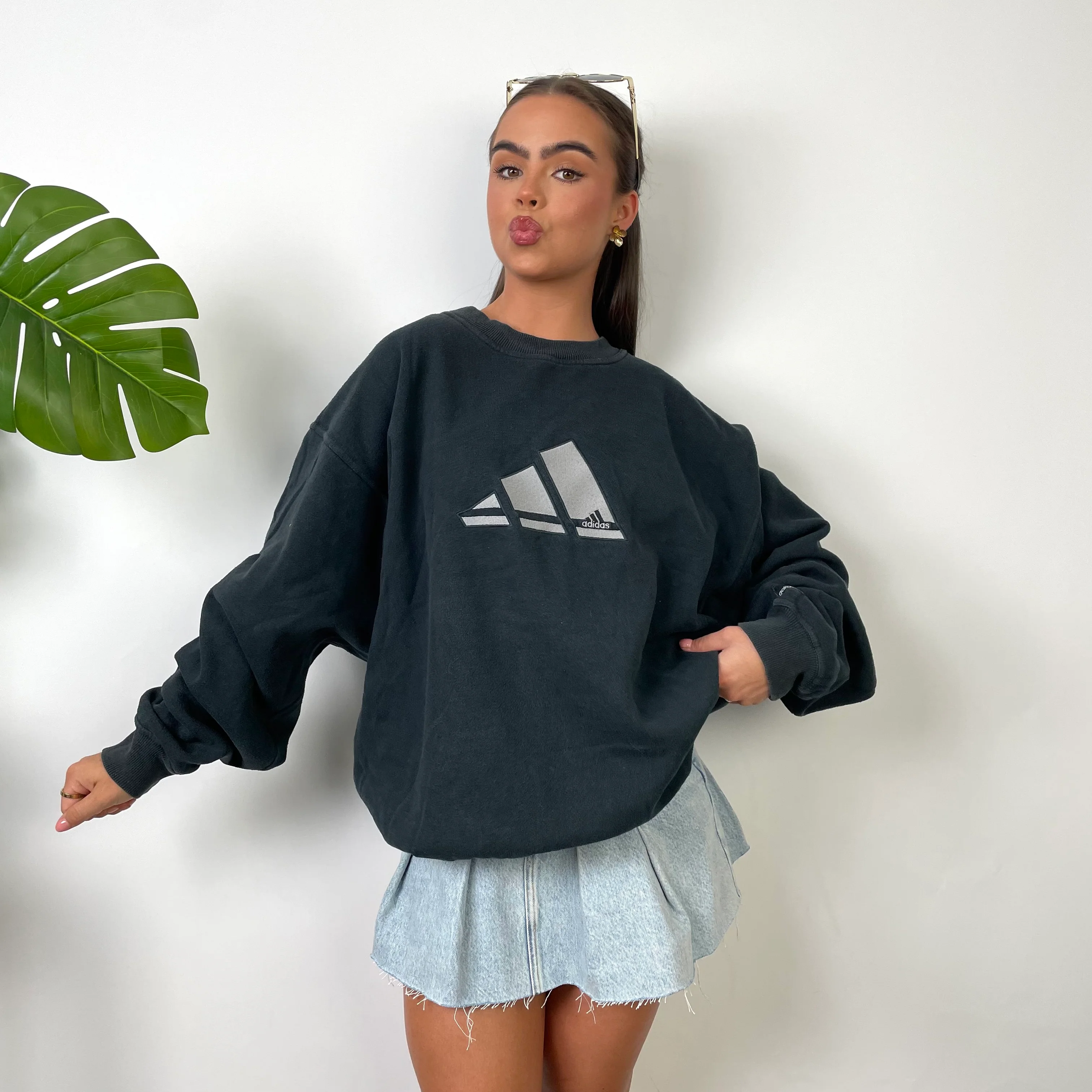 Adidas Black Embroidered Spell Out Sweatshirt (L) - Image 4