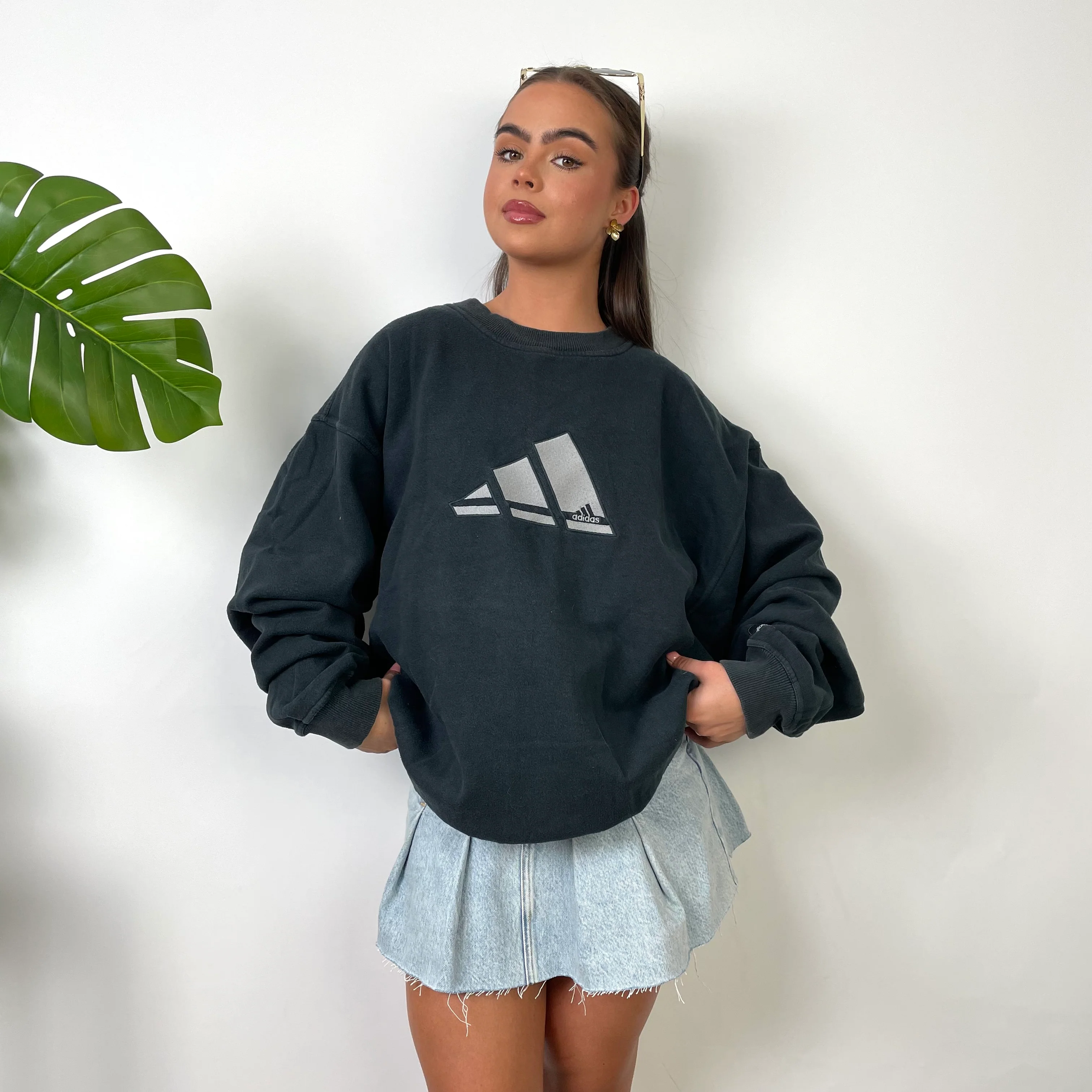 Adidas Black Embroidered Spell Out Sweatshirt (L) - Image 5