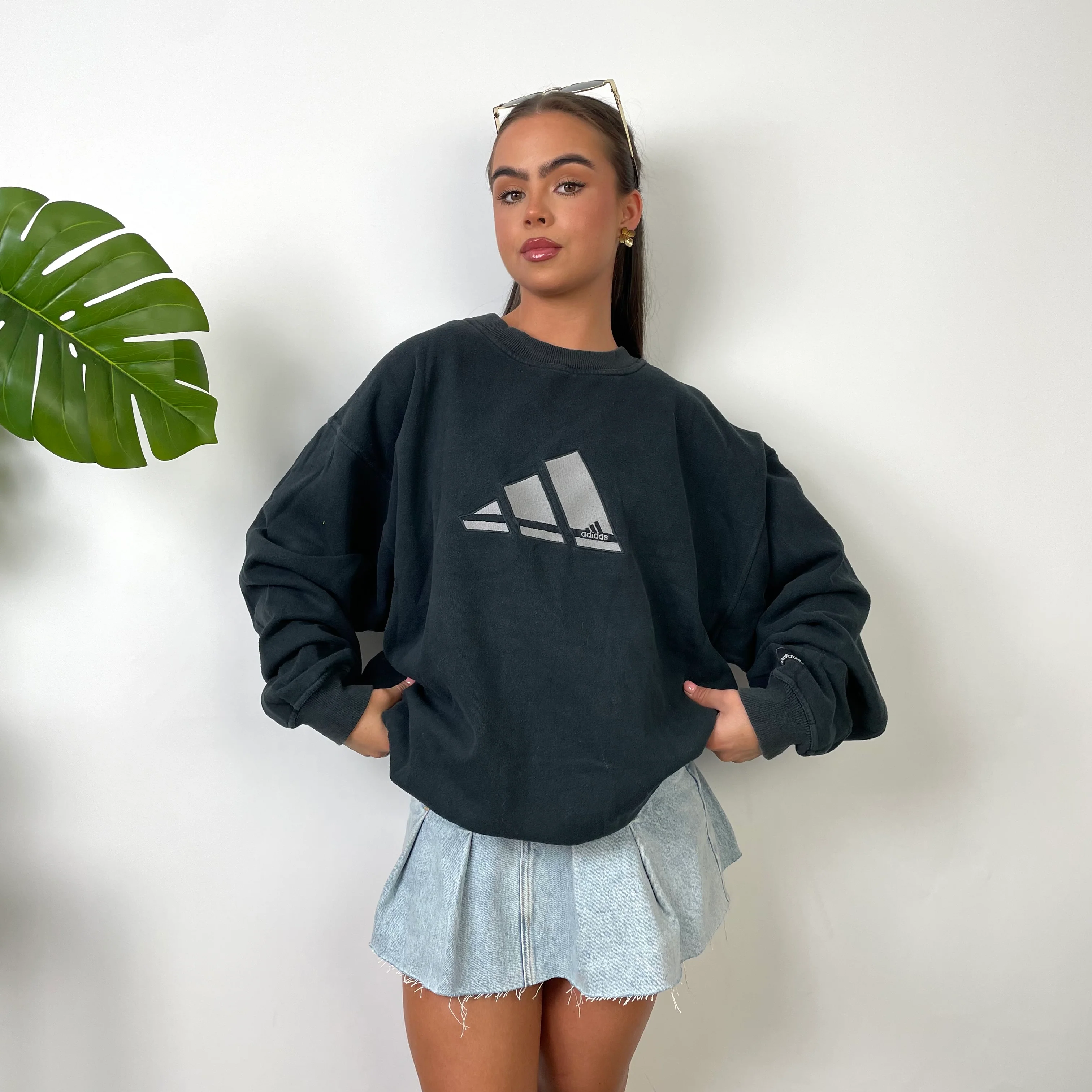 Adidas Black Embroidered Spell Out Sweatshirt (L) - Image 7