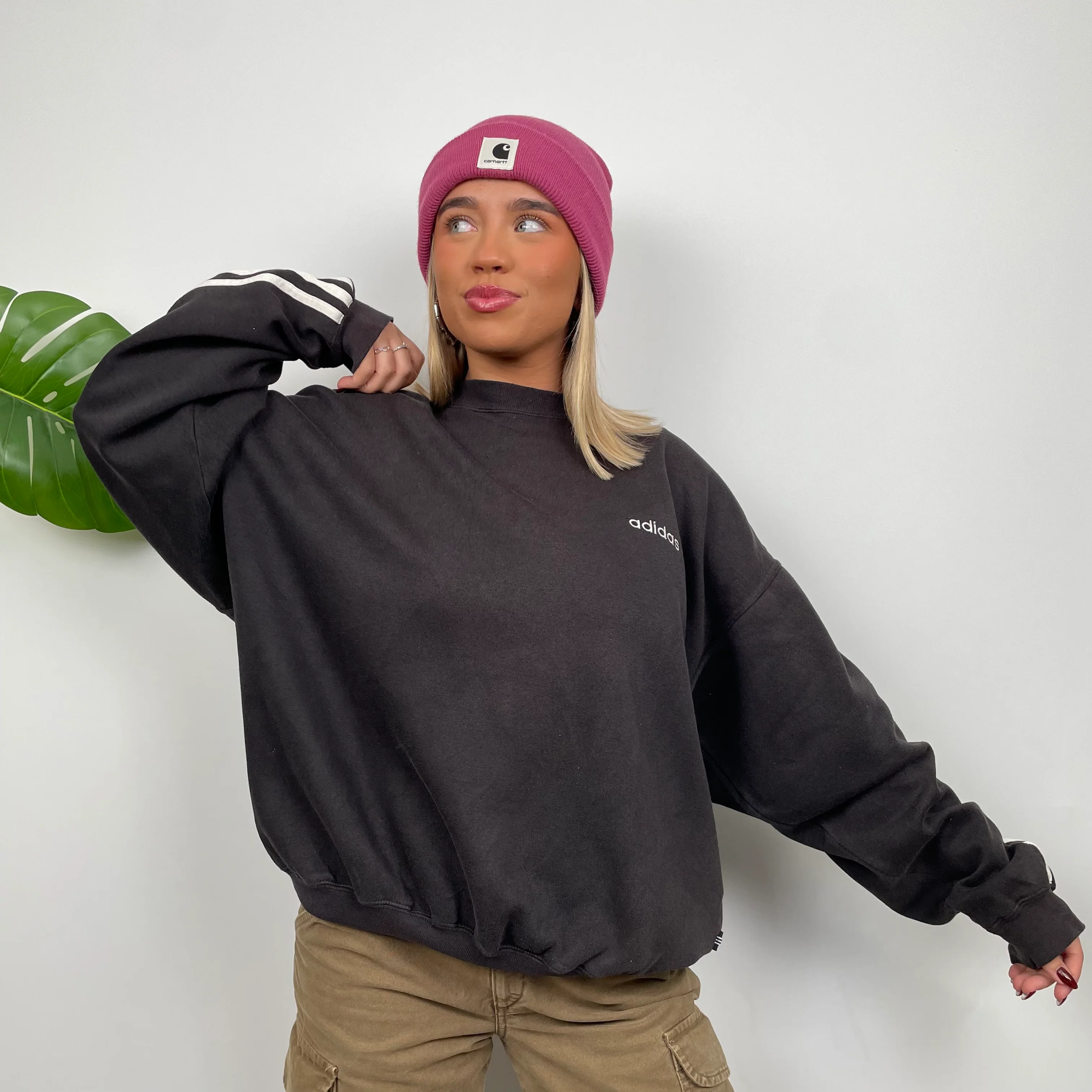 Adidas Black Embroidered Spell Out Sweatshirt (L) - Image 3