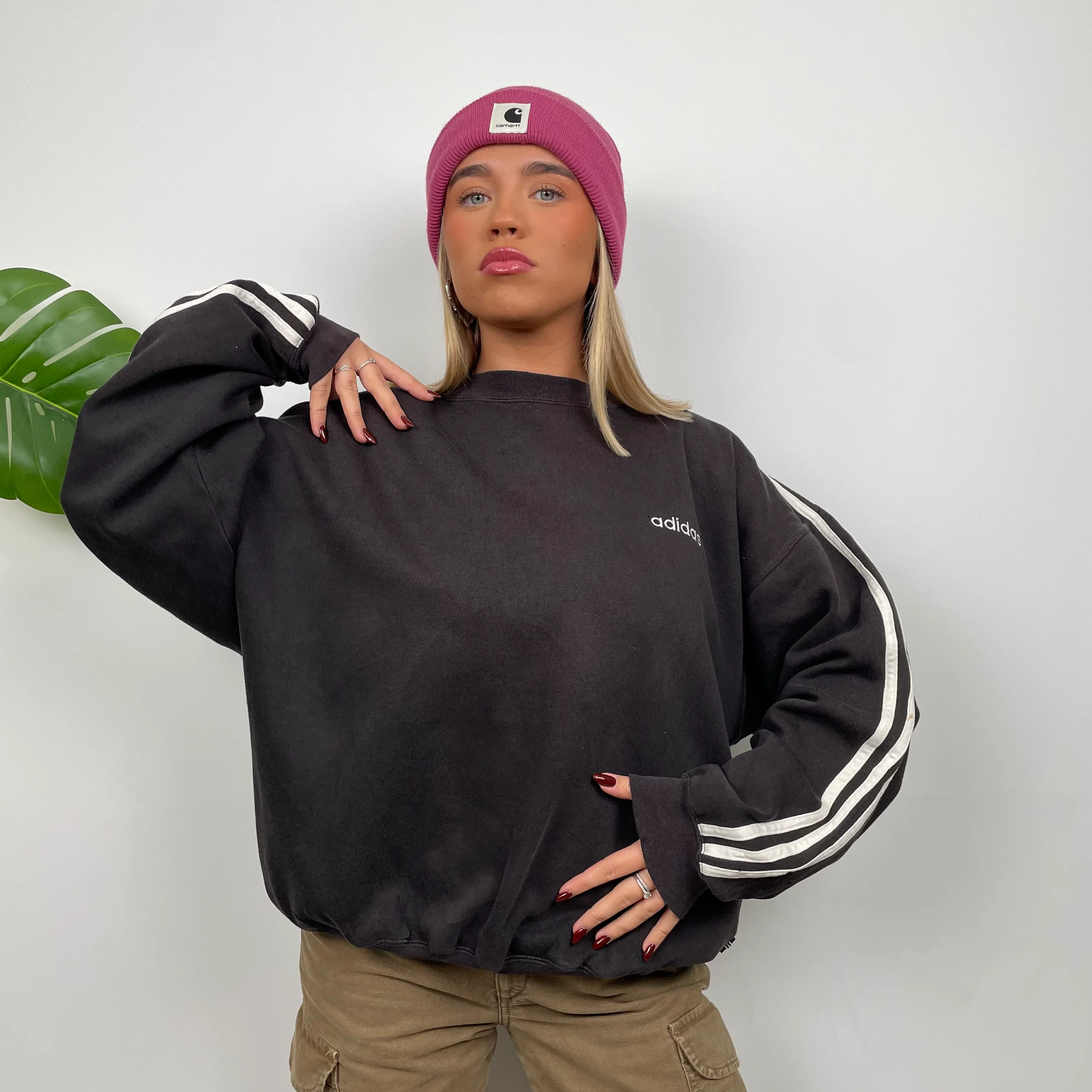 Adidas Black Embroidered Spell Out Sweatshirt (L) - Image 4