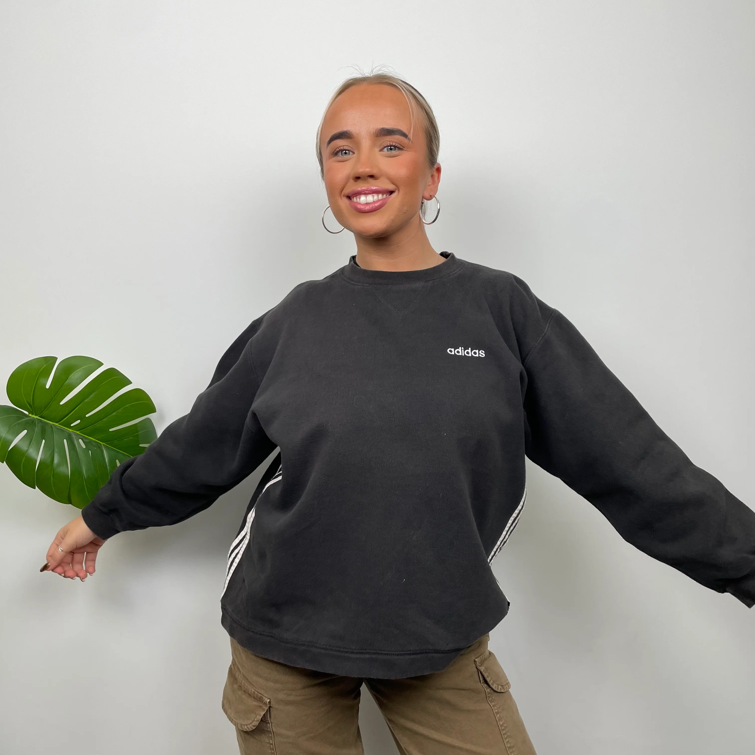 Adidas Black Embroidered Spell Out Sweatshirt (S) - Image 2