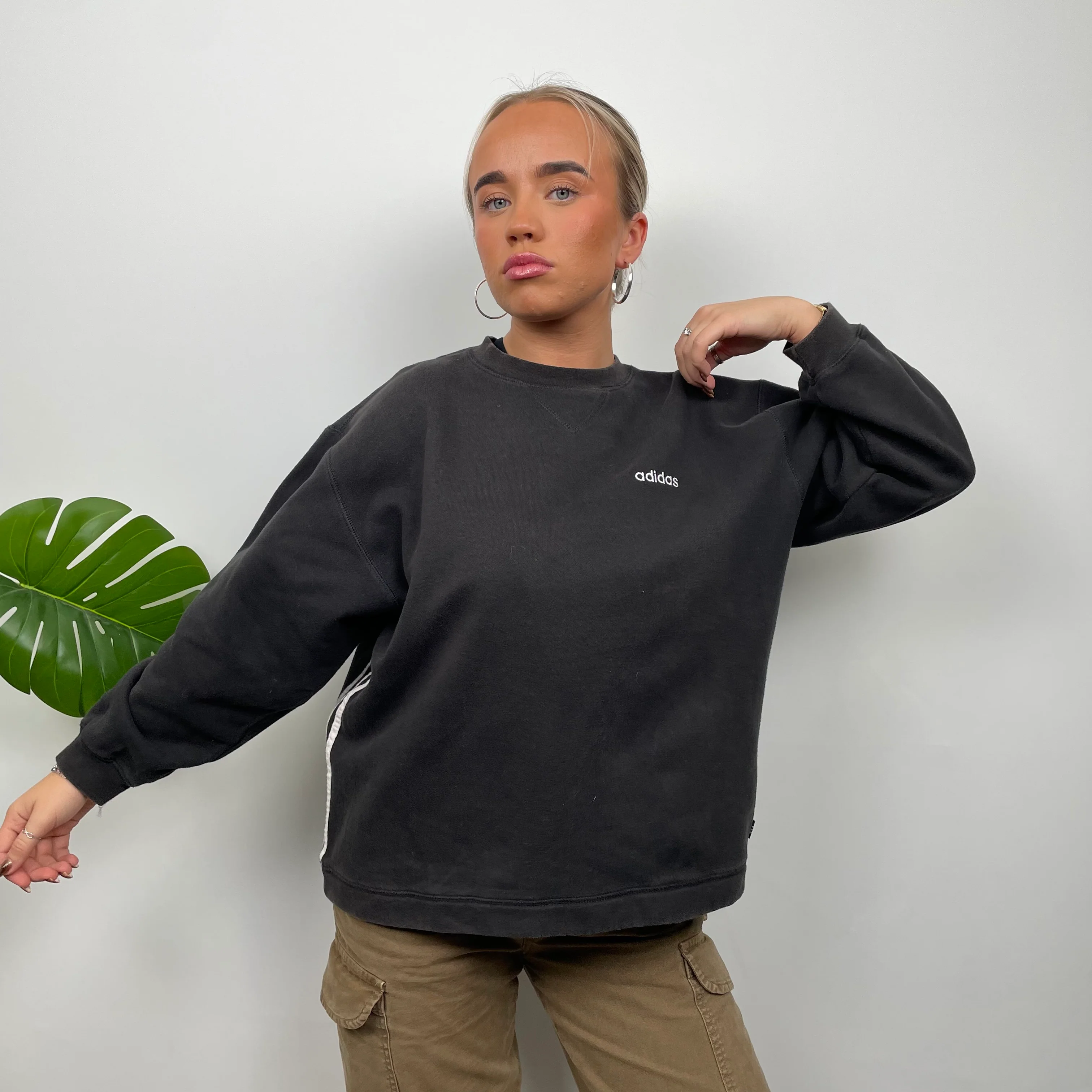 Adidas Black Embroidered Spell Out Sweatshirt (S) - Image 4