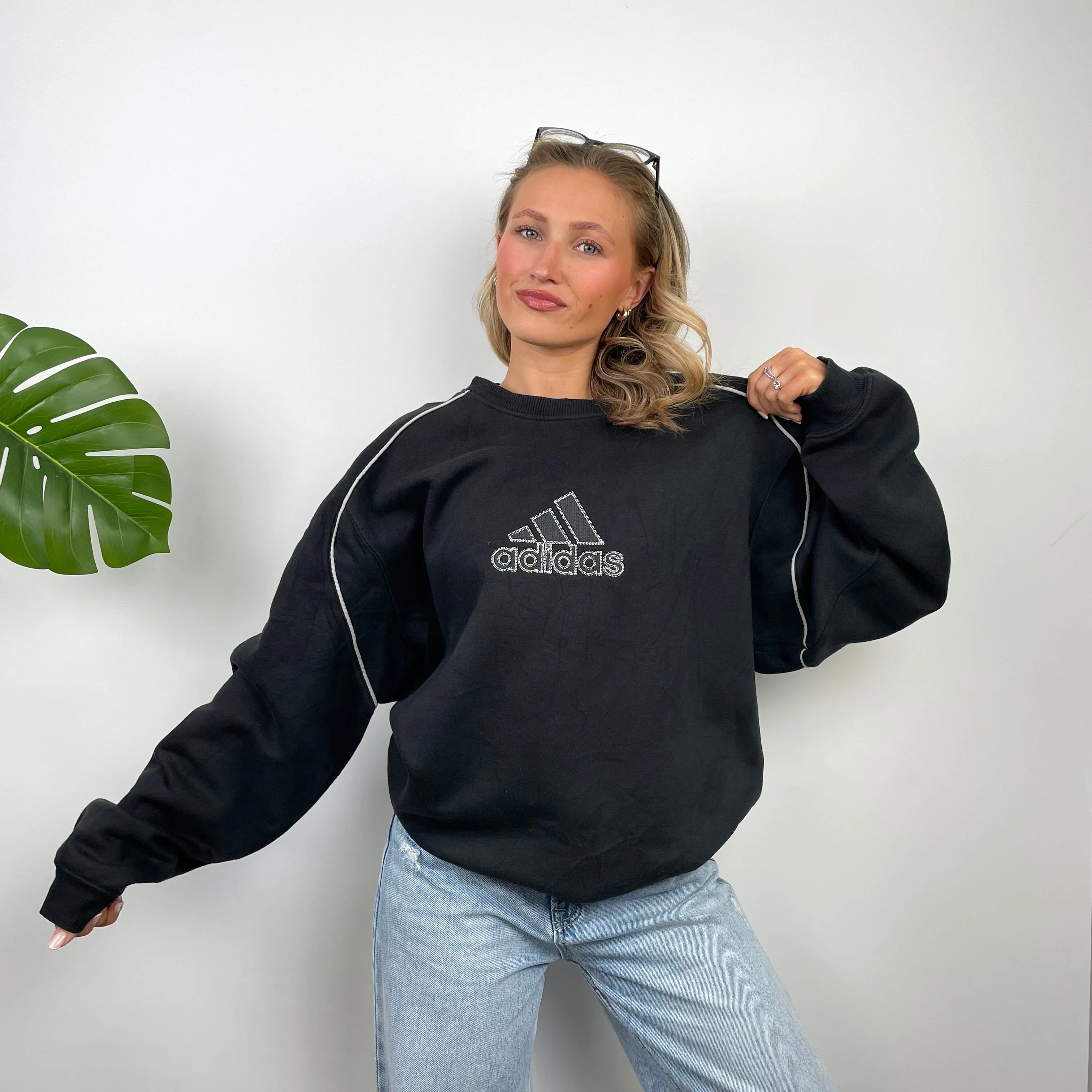 Adidas Black Embroidered Spell Out Sweatshirt (L) - Image 4