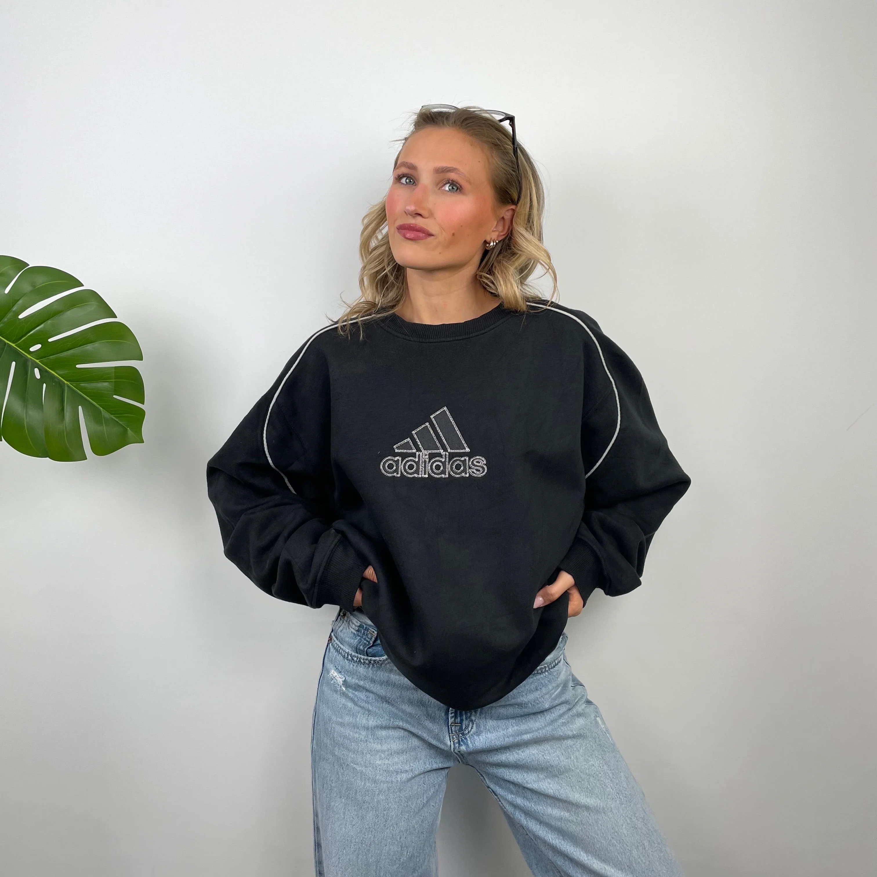 Adidas Black Embroidered Spell Out Sweatshirt (L) - Image 5