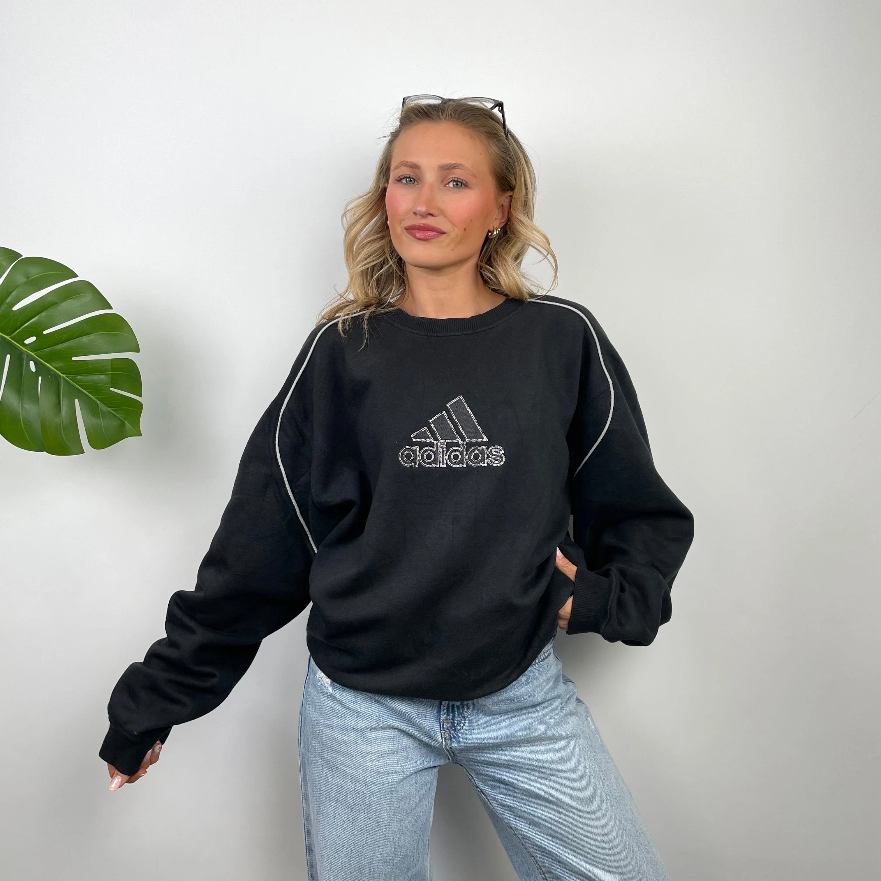 Adidas Black Embroidered Spell Out Sweatshirt (L) - Image 6