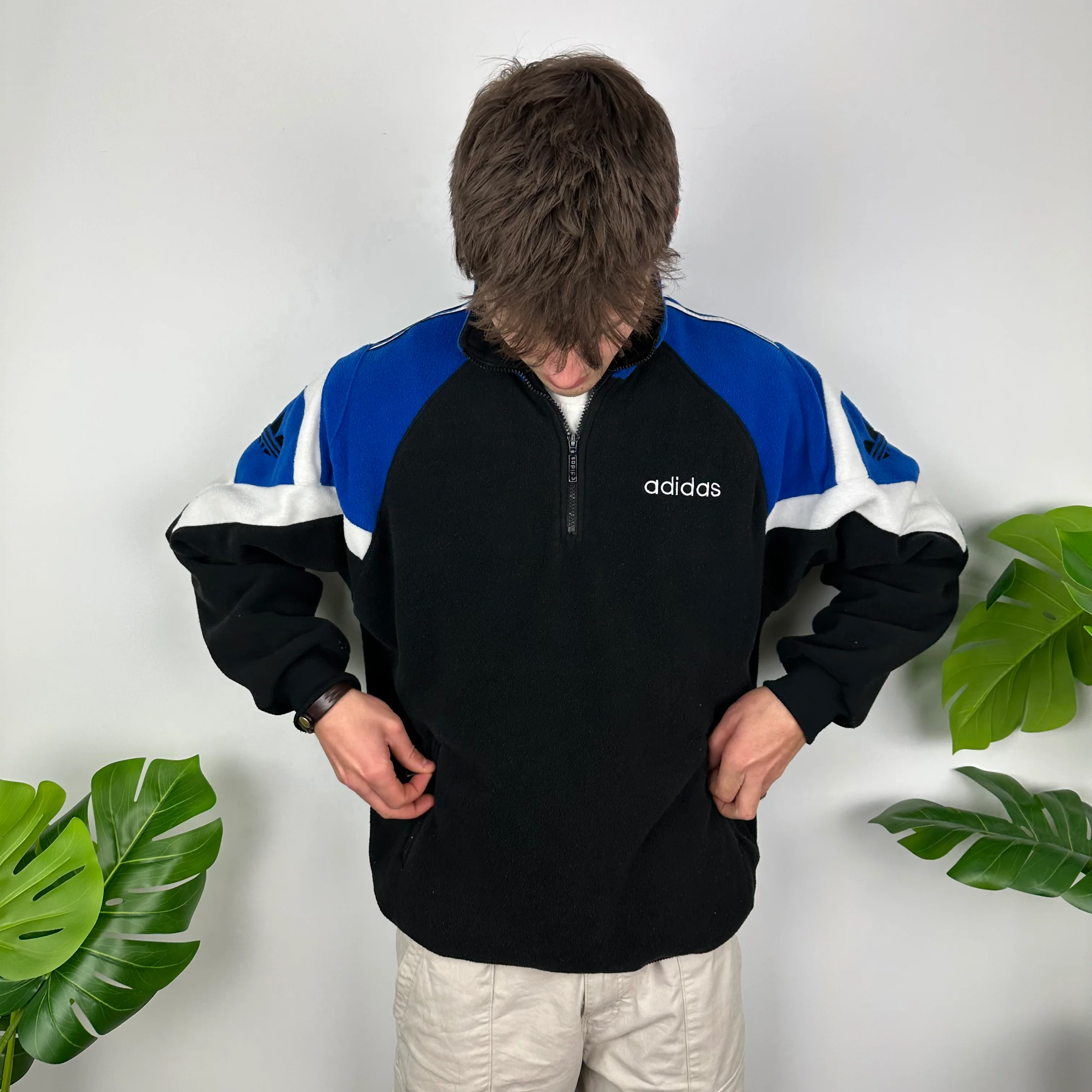 Adidas Black Embroidered Spell Out Teddy Bear Fleece Quarter Zip Sweatshirt (L) - Image 2