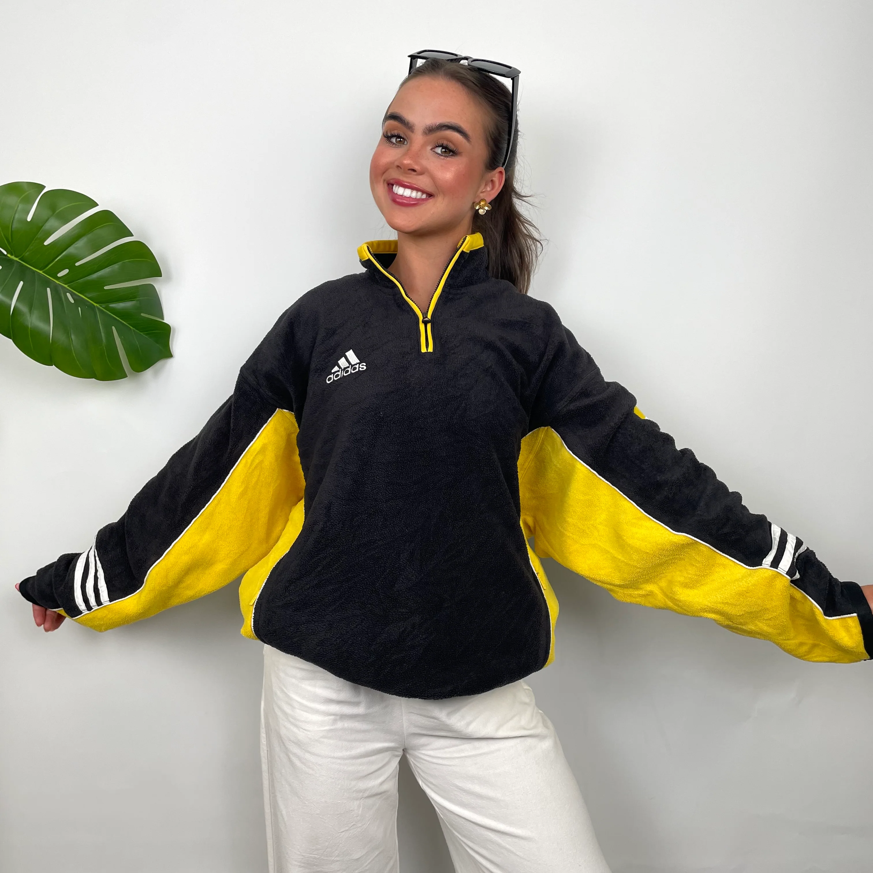 Adidas Black Embroidered Spell Out Teddy Bear Fleece Quarter Zip Sweatshirt (L) - Image 2