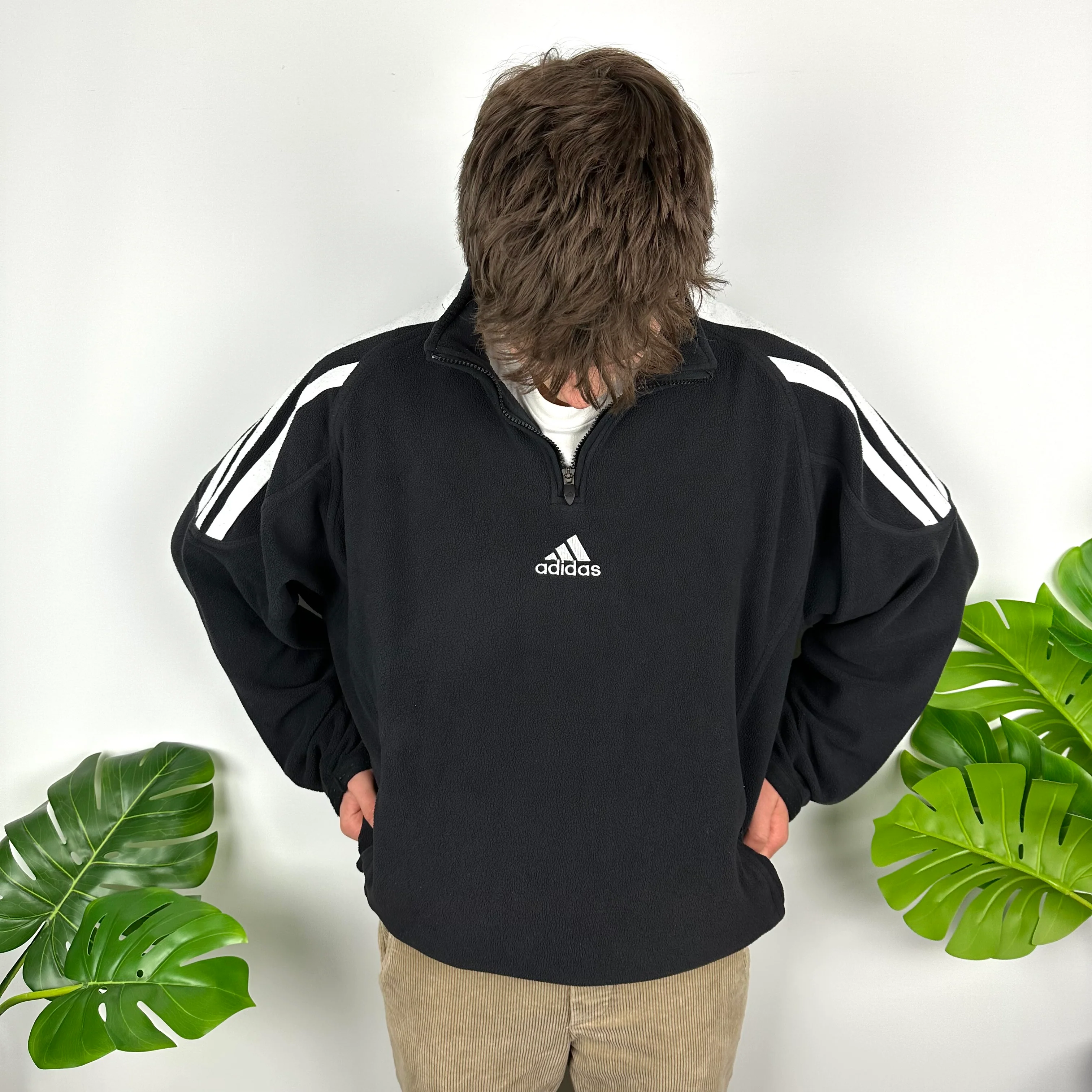 Adidas Black Embroidered Spell Out Teddy Bear Fleece Quarter Zip Sweatshirt (XL) - Image 2