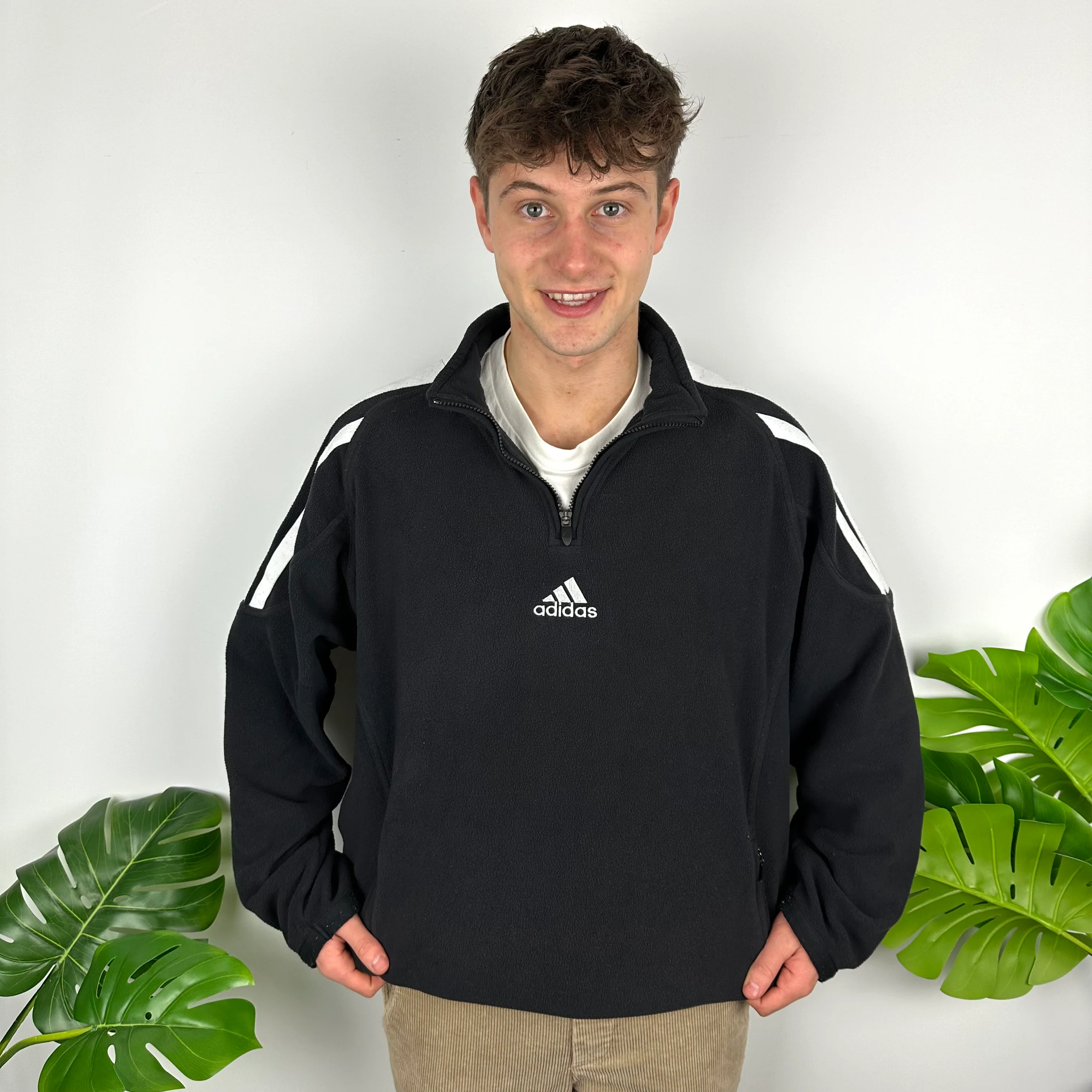 Adidas Black Embroidered Spell Out Teddy Bear Fleece Quarter Zip Sweatshirt (XL) - Image 5