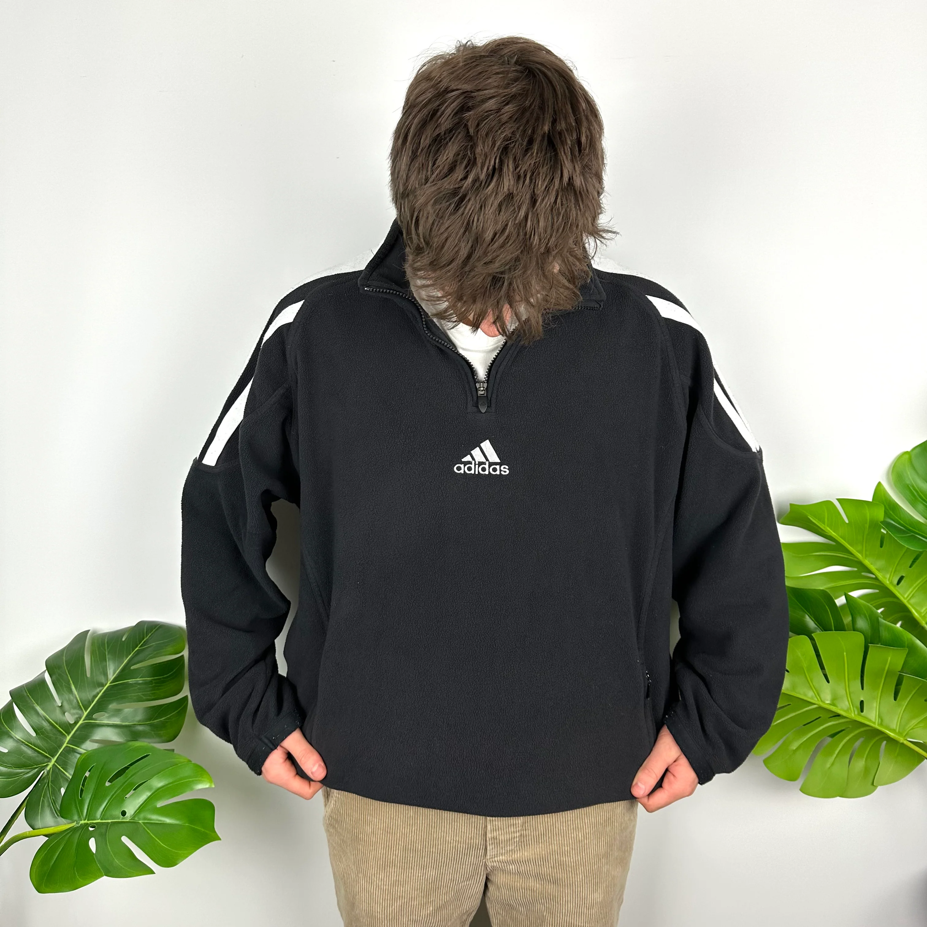 Adidas Black Embroidered Spell Out Teddy Bear Fleece Quarter Zip Sweatshirt (XL) - Image 8