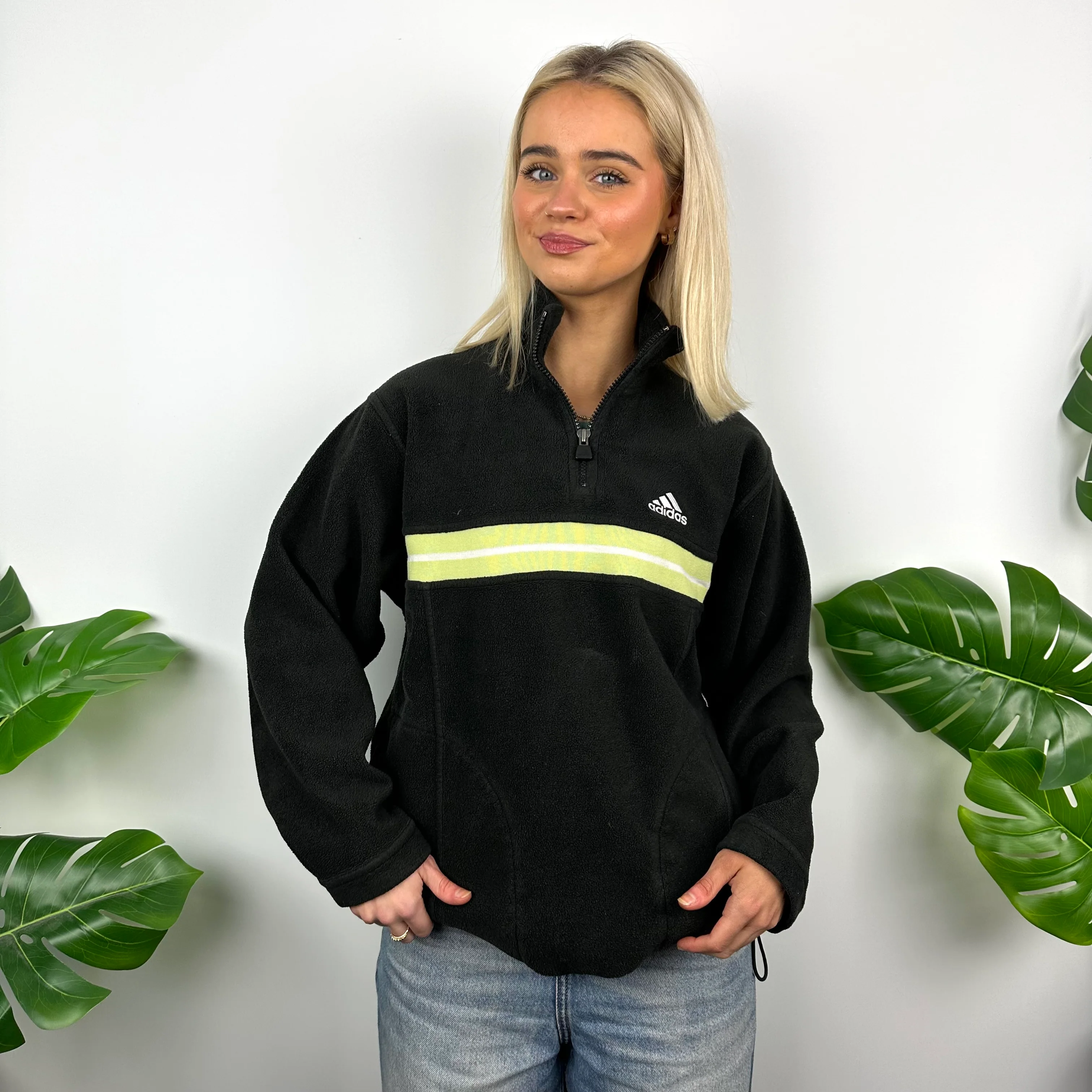 Adidas Black Embroidered Spell Out Teddy Bear Fleece Quarter Zip Sweatshirt (M) - Image 3