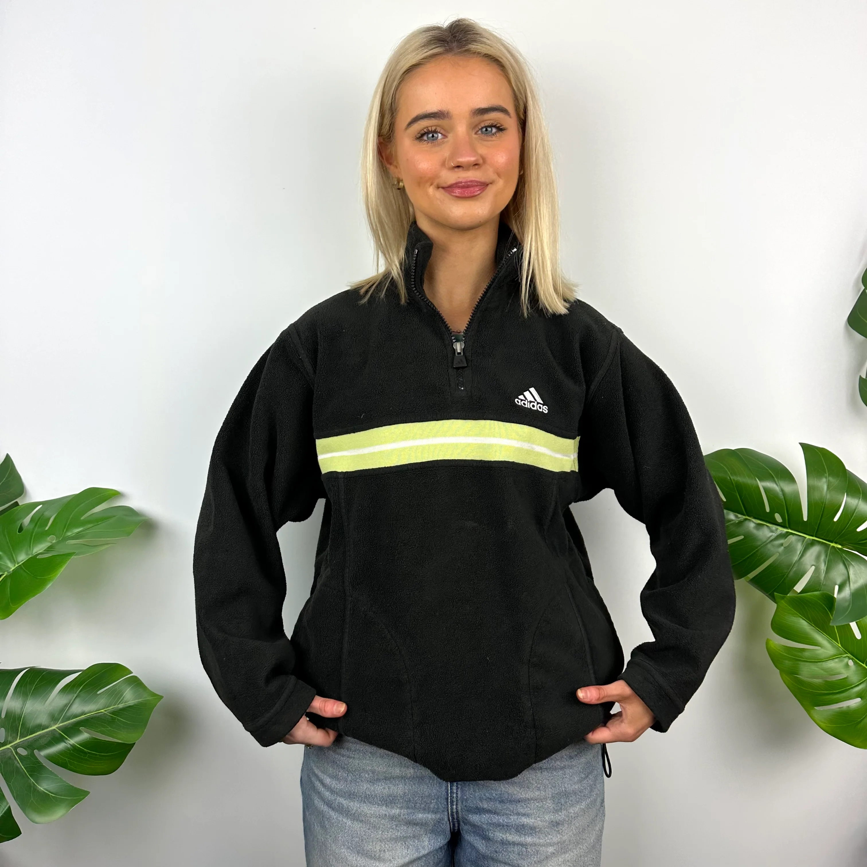 Adidas Black Embroidered Spell Out Teddy Bear Fleece Quarter Zip Sweatshirt (M) - Image 5