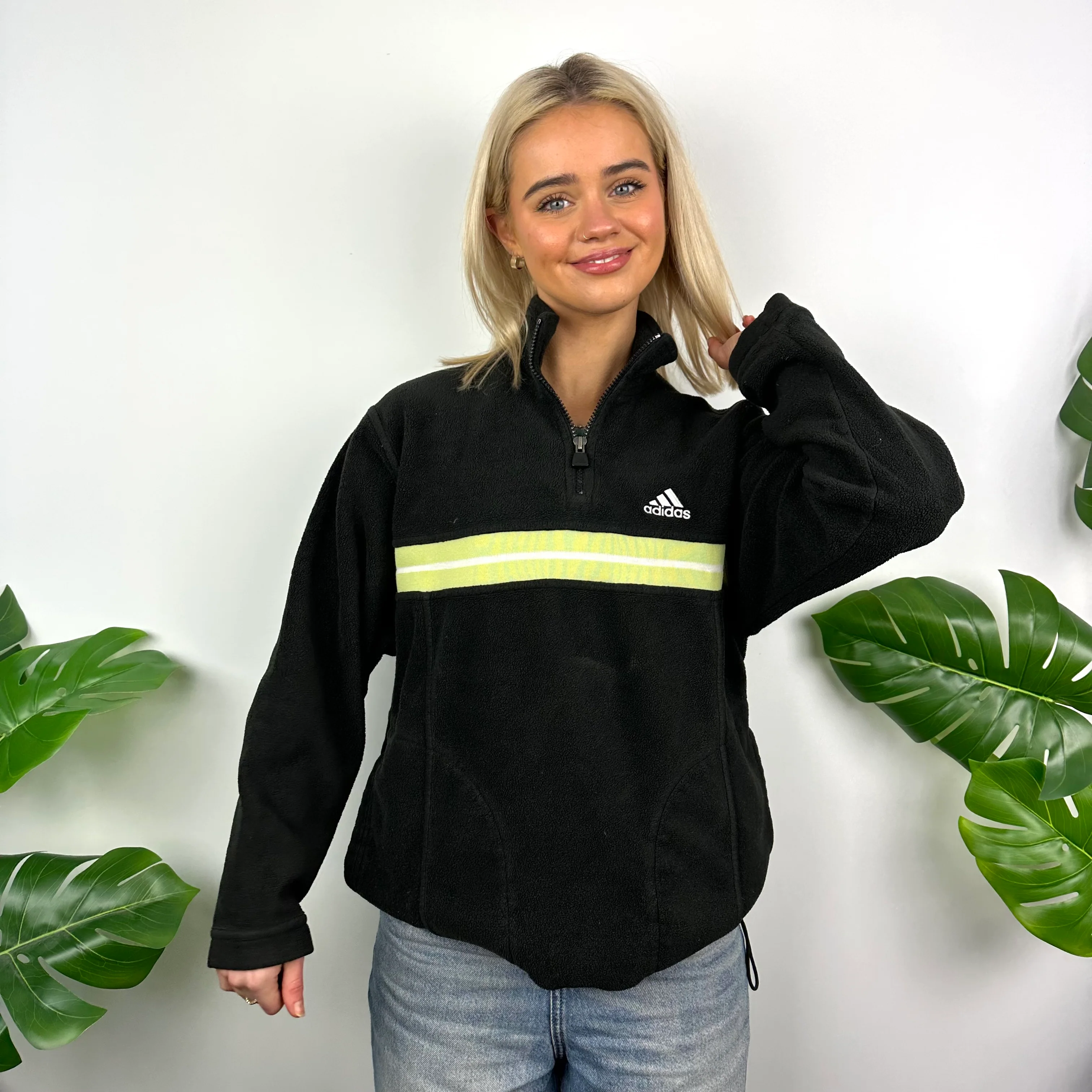 Adidas Black Embroidered Spell Out Teddy Bear Fleece Quarter Zip Sweatshirt (M) - Image 6