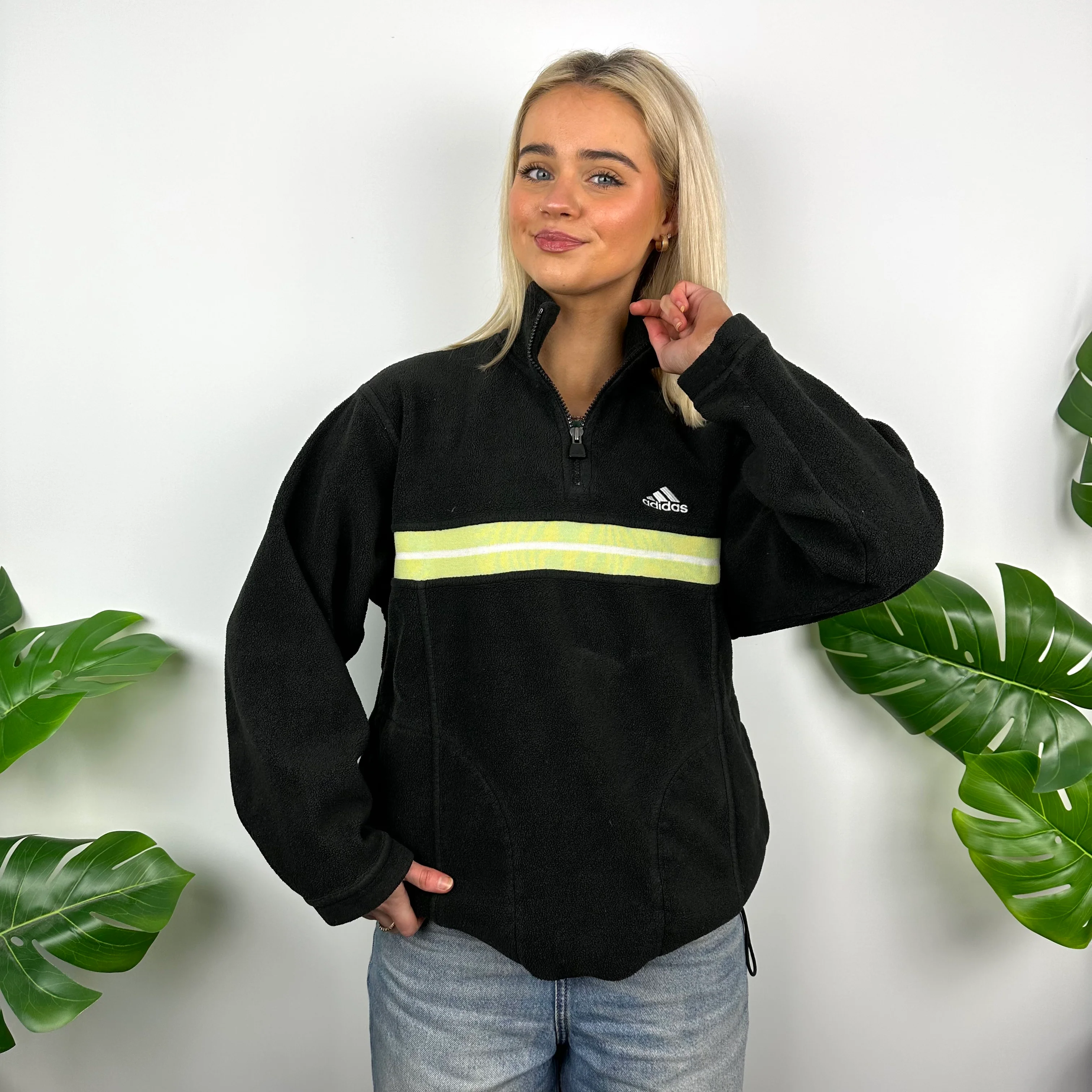 Adidas Black Embroidered Spell Out Teddy Bear Fleece Quarter Zip Sweatshirt (M) - Image 7