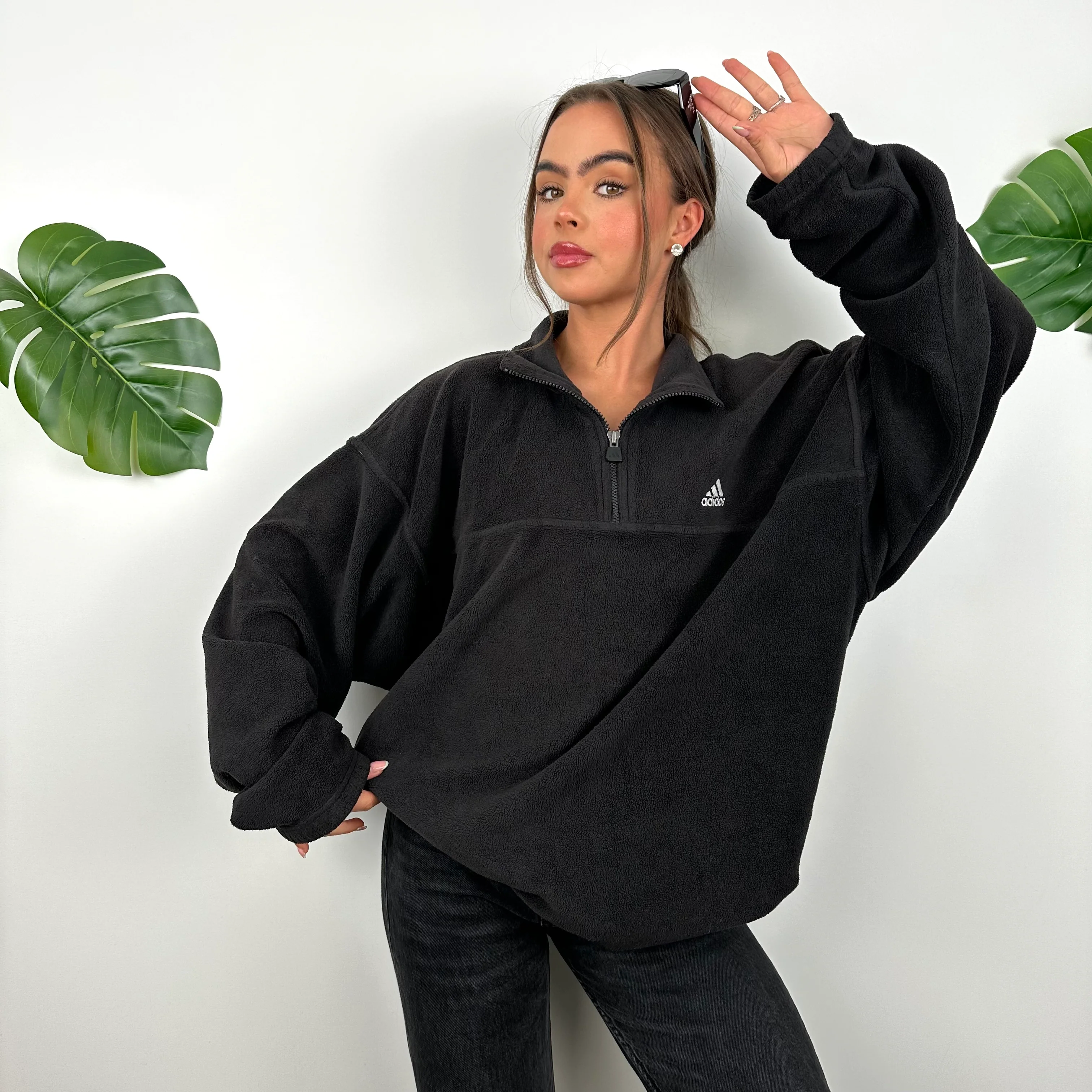 Adidas Black Embroidered Spell Out Teddy Bear Fleece Quarter Zip Sweatshirt (XL) - Image 5