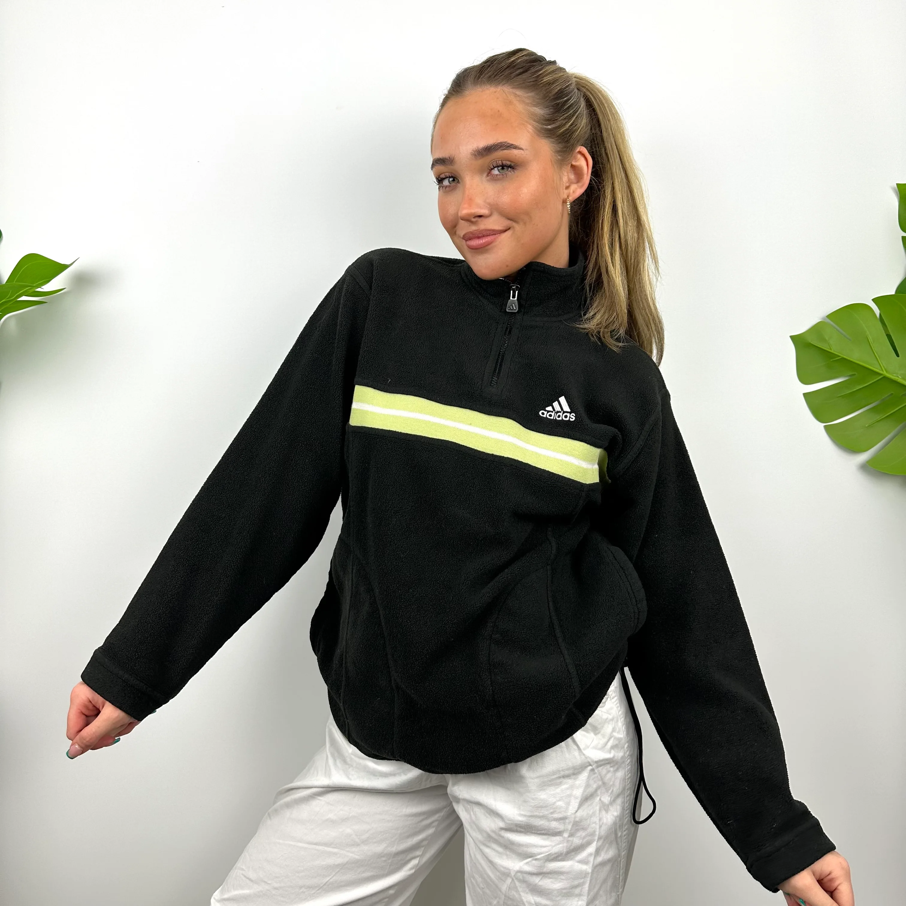 Adidas Black Embroidered Spell Out Teddy Bear Fleece Quarter Zip Sweatshirt (M) - Image 4