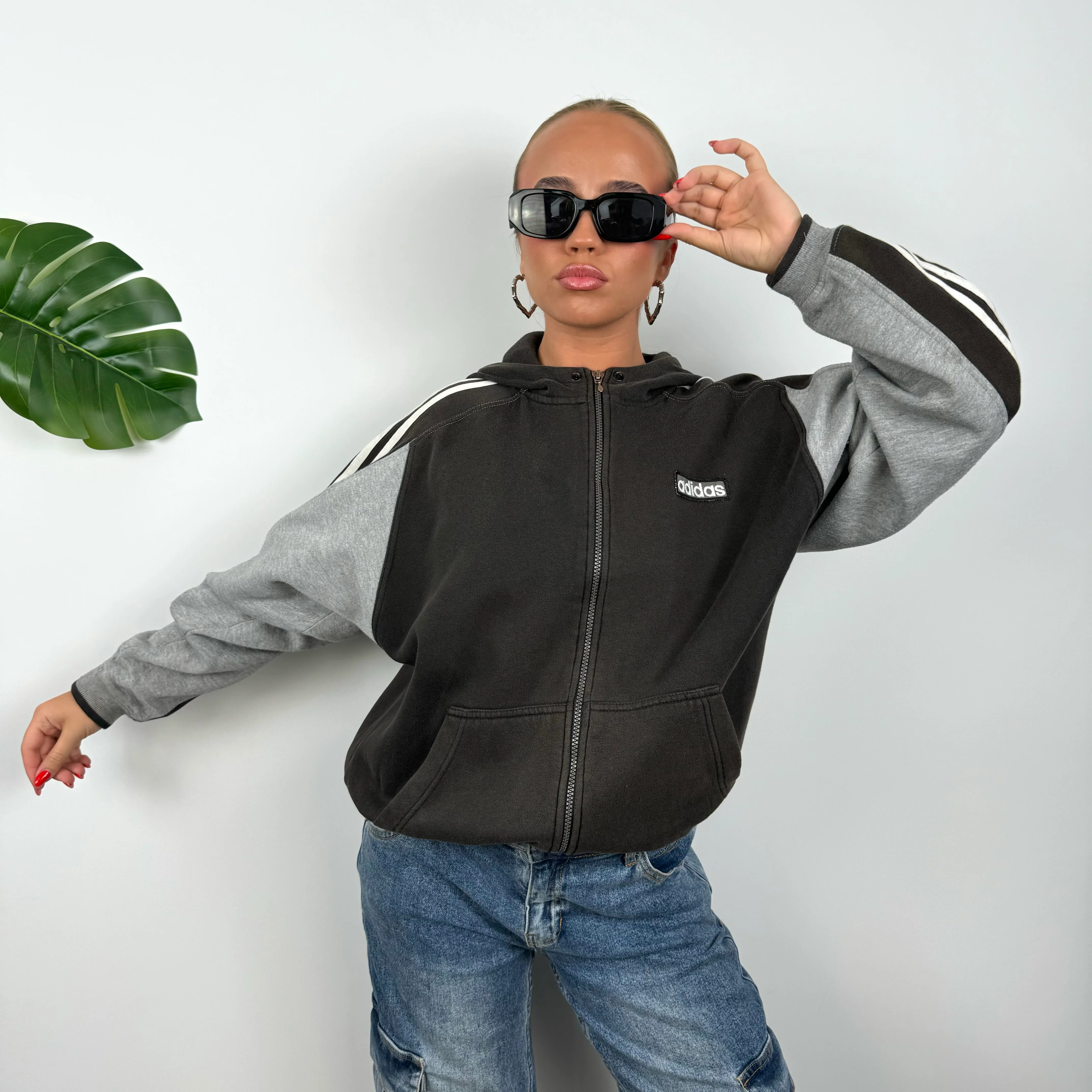 Adidas Black Embroidered Spell Out Zip Up Hoodie Jacket (S) - Image 5