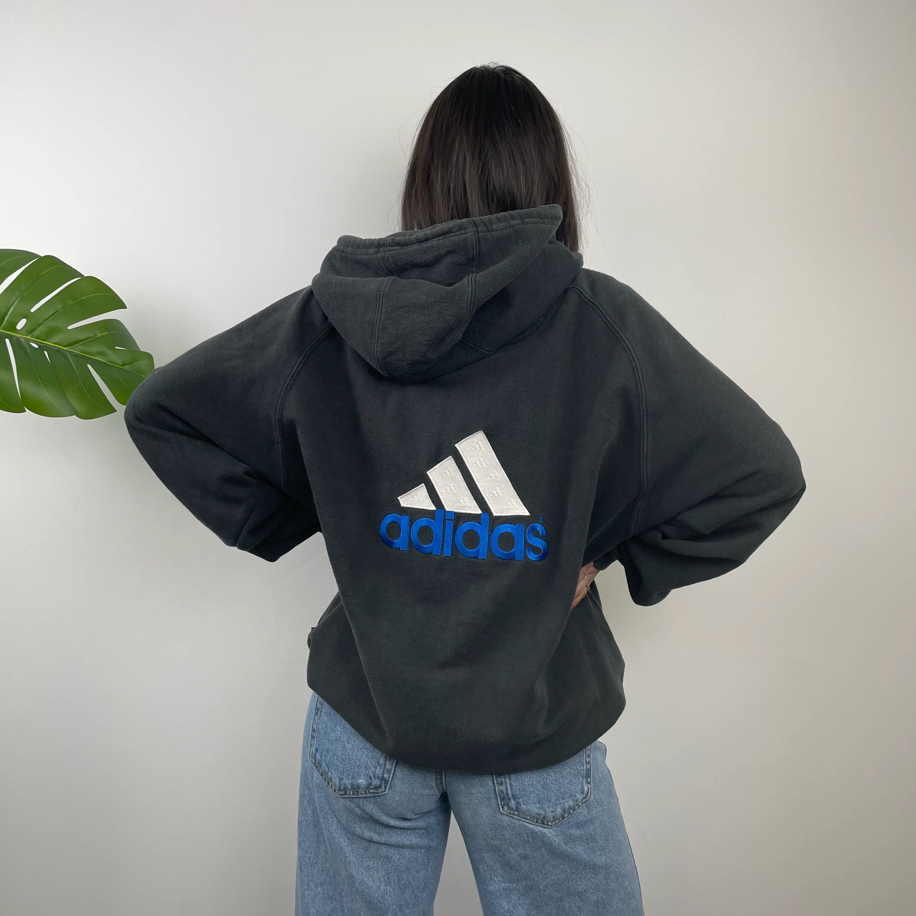 Adidas Black Embroidered Spell Out Zip Up Hoodie Jacket (XL)
