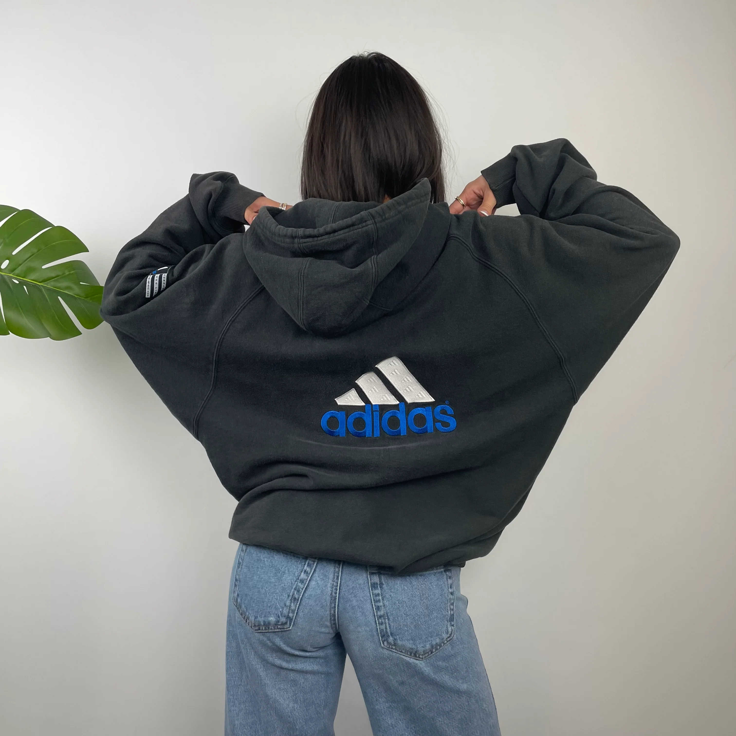 Adidas Black Embroidered Spell Out Zip Up Hoodie Jacket (XL) - Image 3