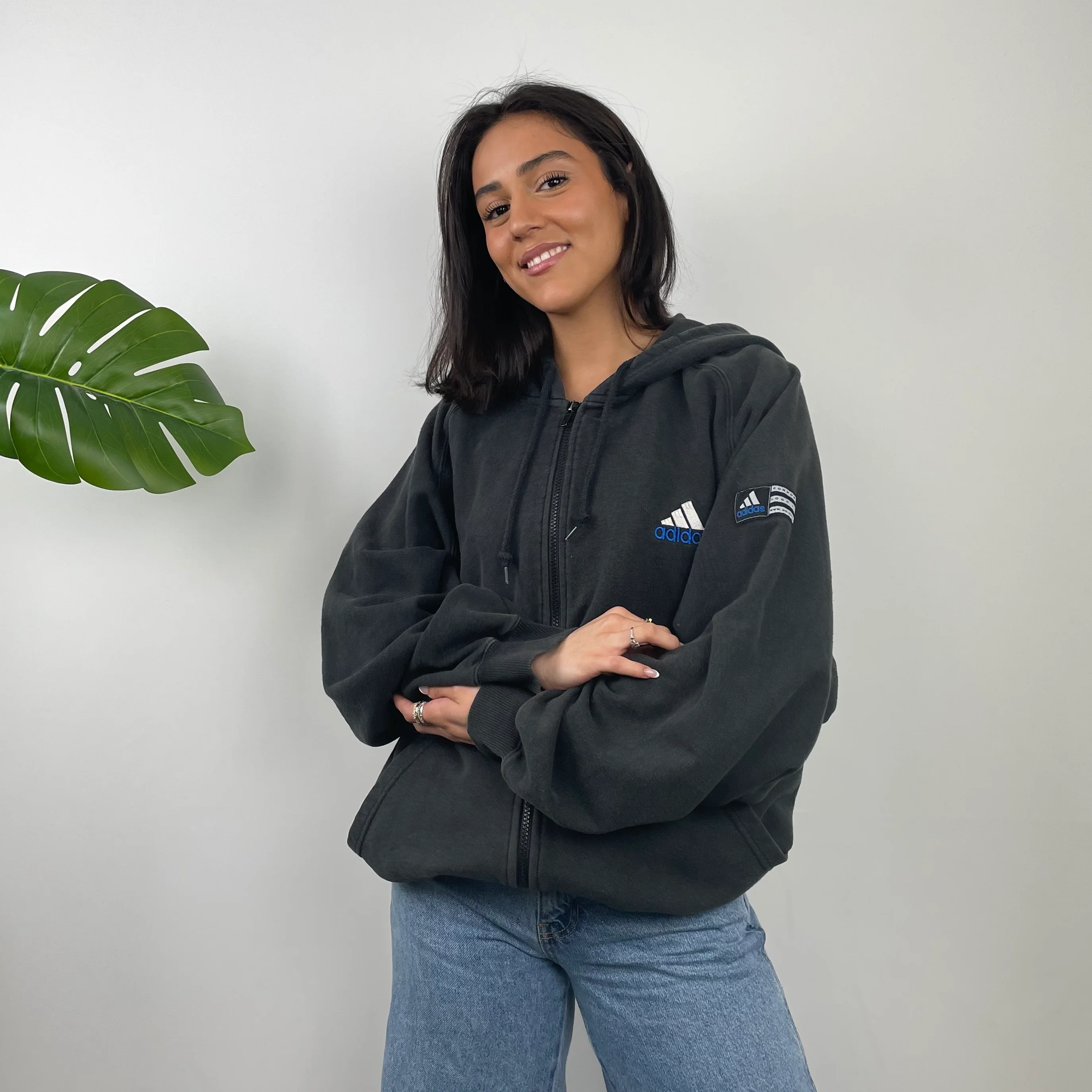 Adidas Black Embroidered Spell Out Zip Up Hoodie Jacket (XL) - Image 7