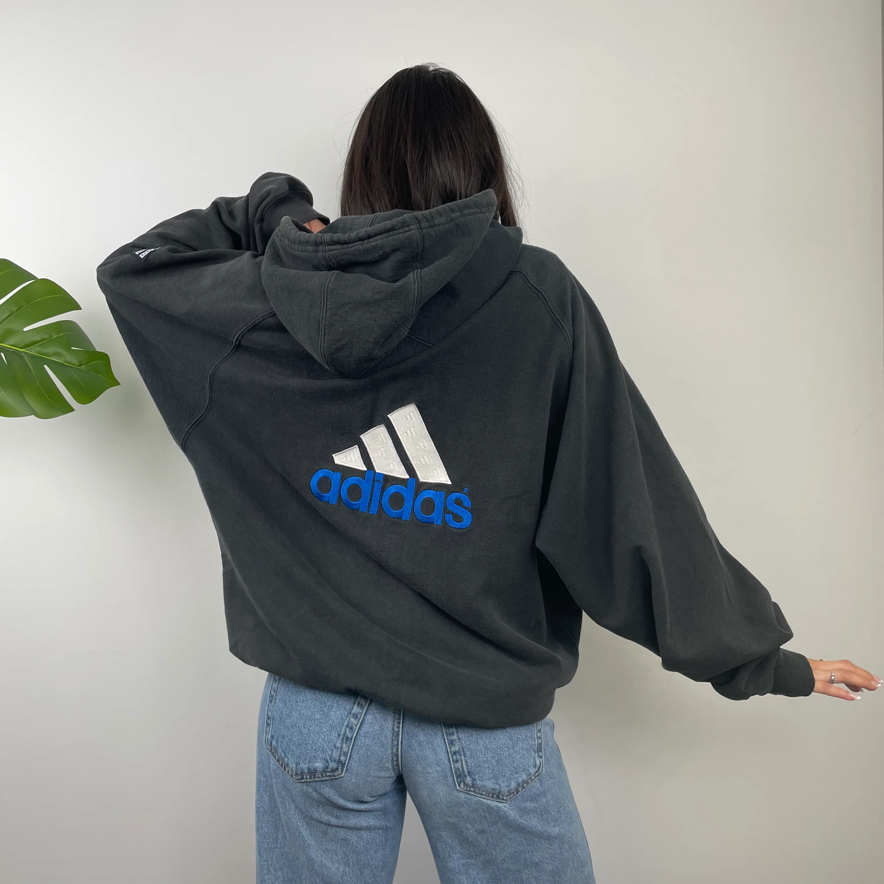 Adidas Black Embroidered Spell Out Zip Up Hoodie Jacket (XL) - Image 8
