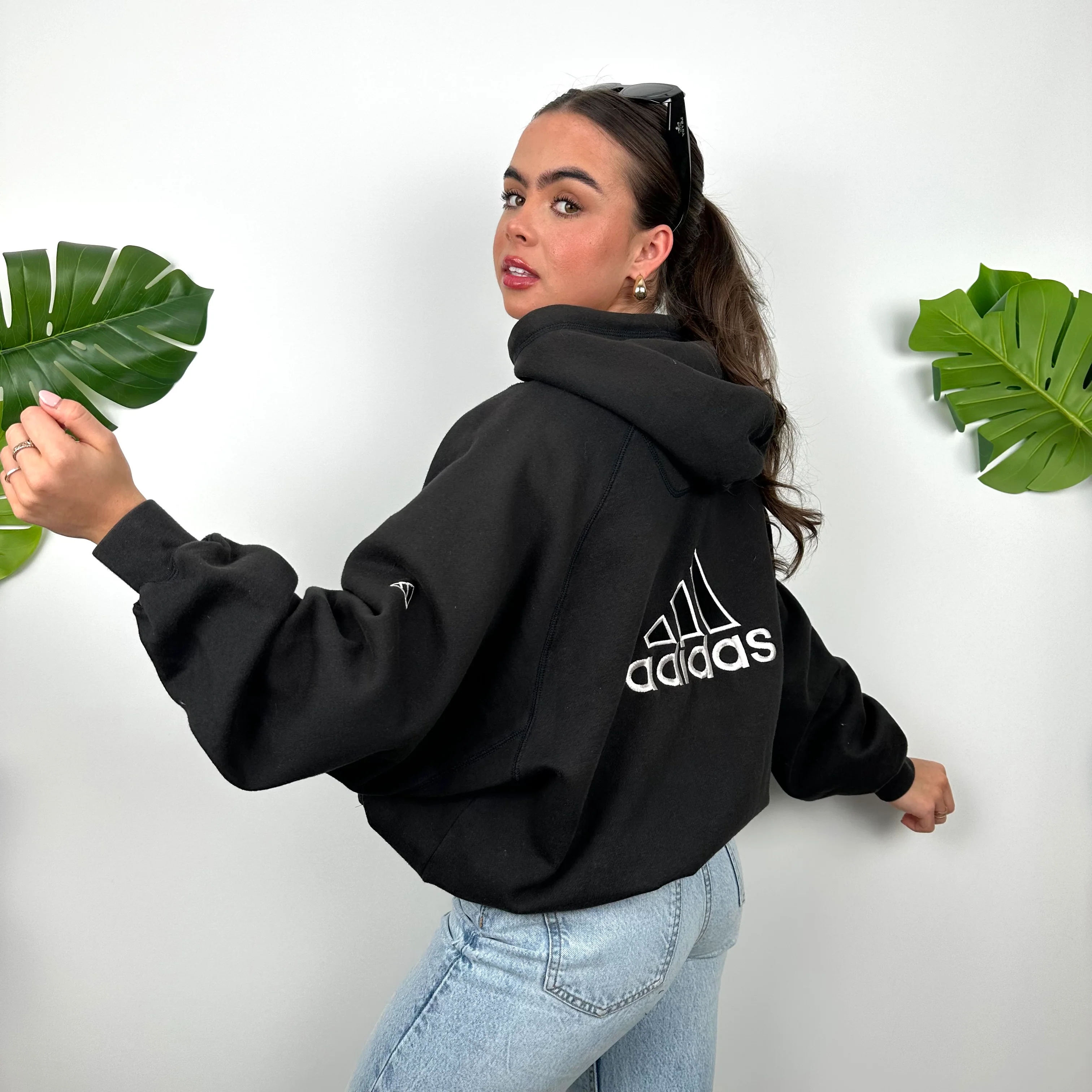 Adidas Black Embroidered Spell Out Zip Up Hoodie Jacket (M) - Image 2