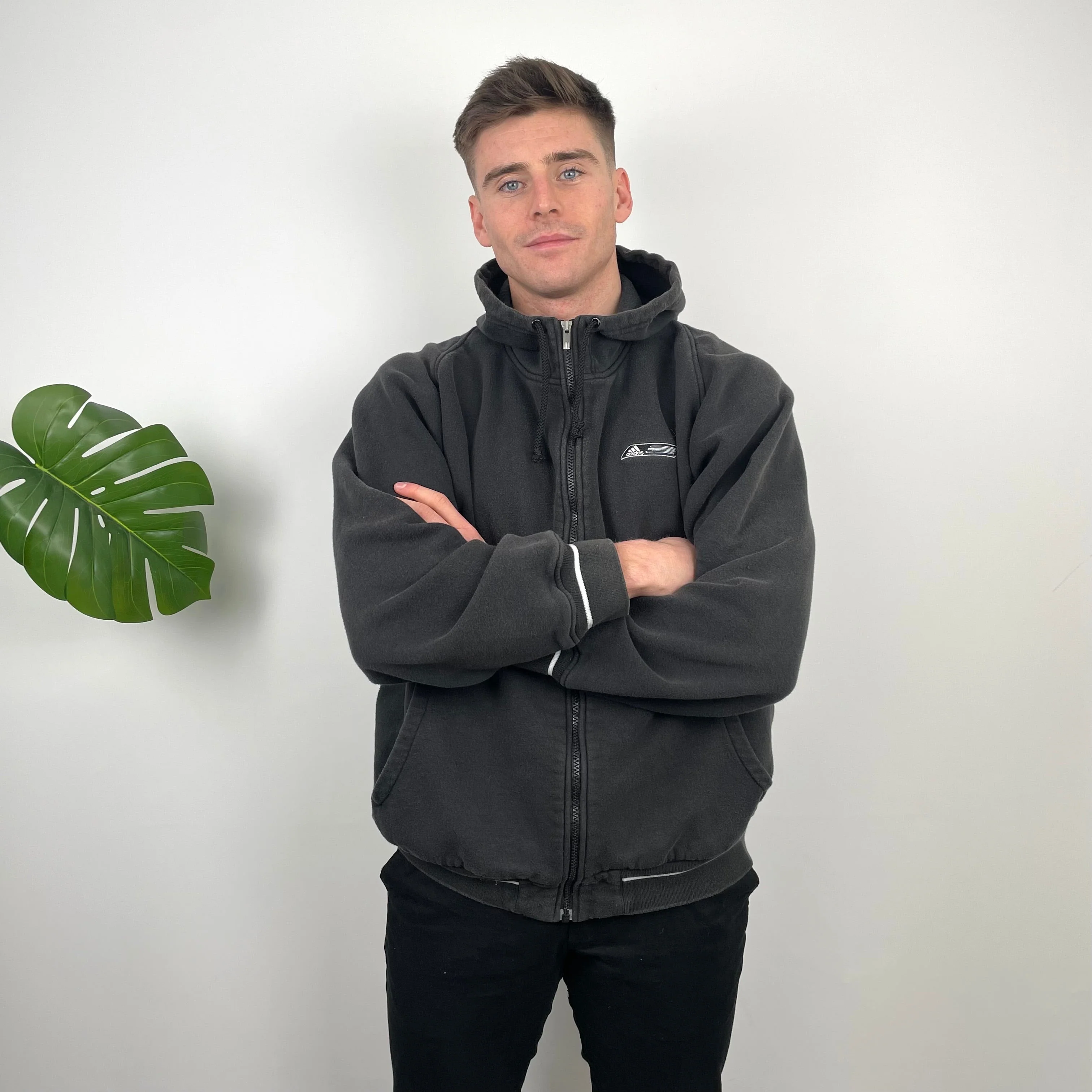 Adidas Black Embroidered Spell Out Zip Up Hoodie Jacket (M) - Image 2