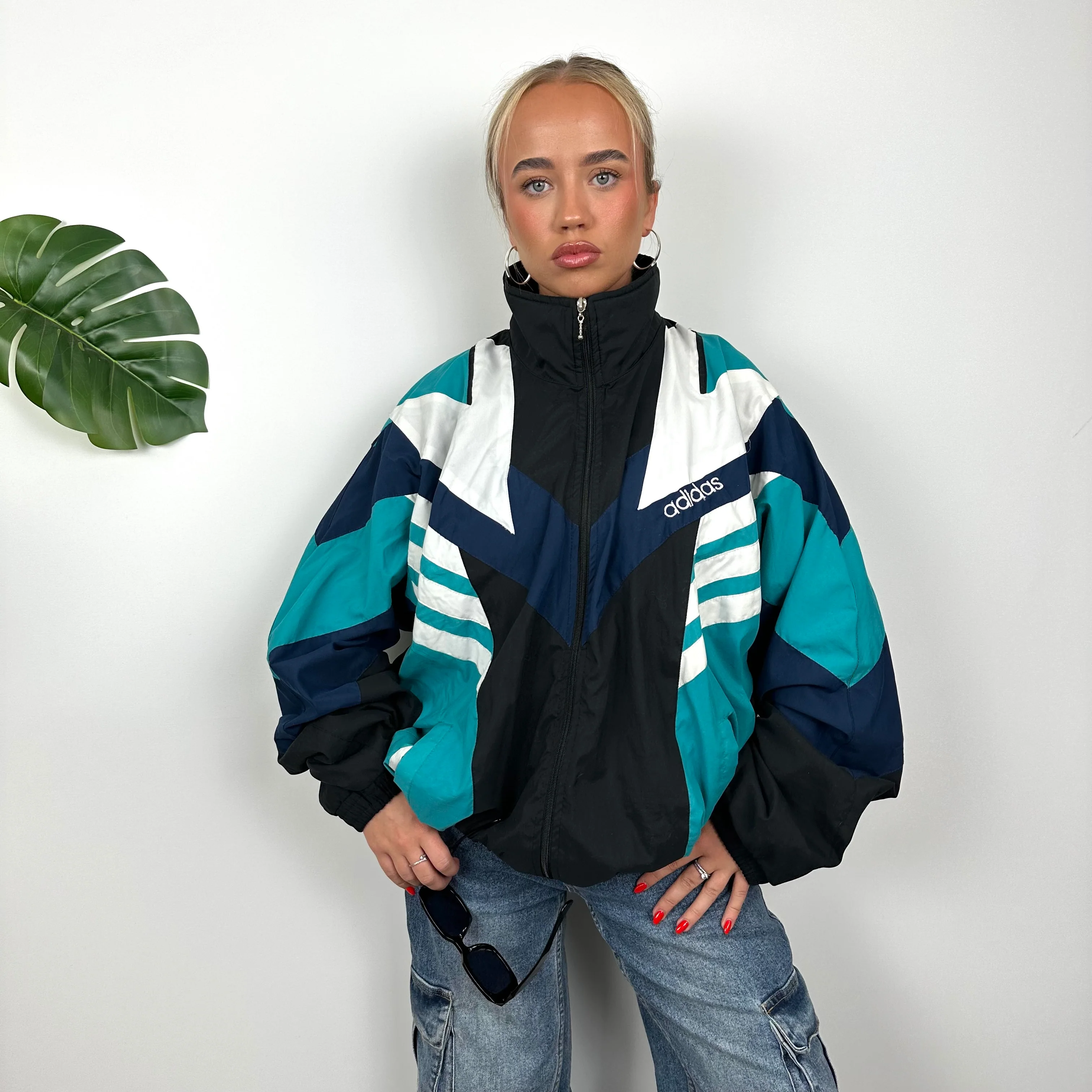 Adidas Black Embroidered Spell Out Zip Up Jacket (XL) - Image 2