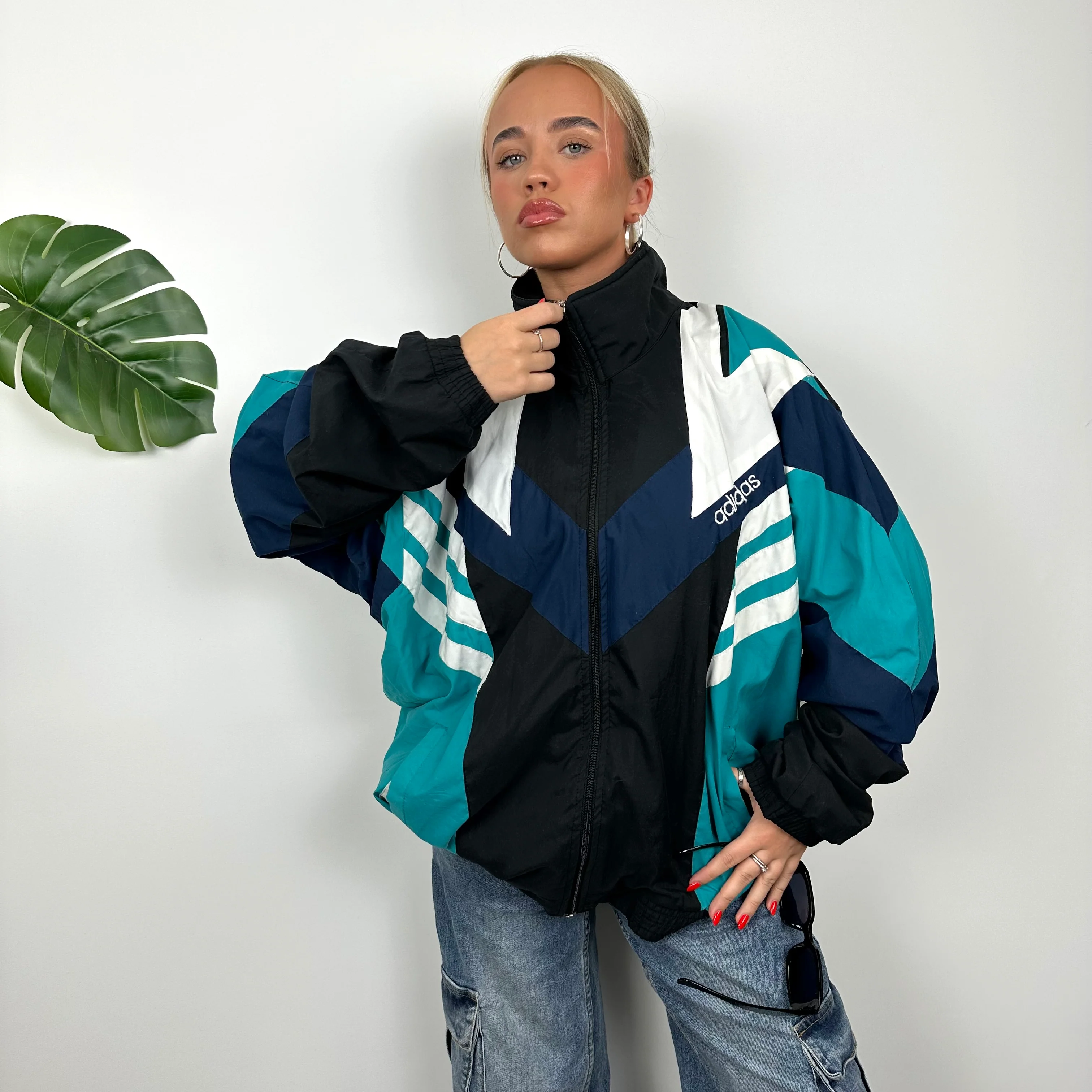 Adidas Black Embroidered Spell Out Zip Up Jacket (XL) - Image 3