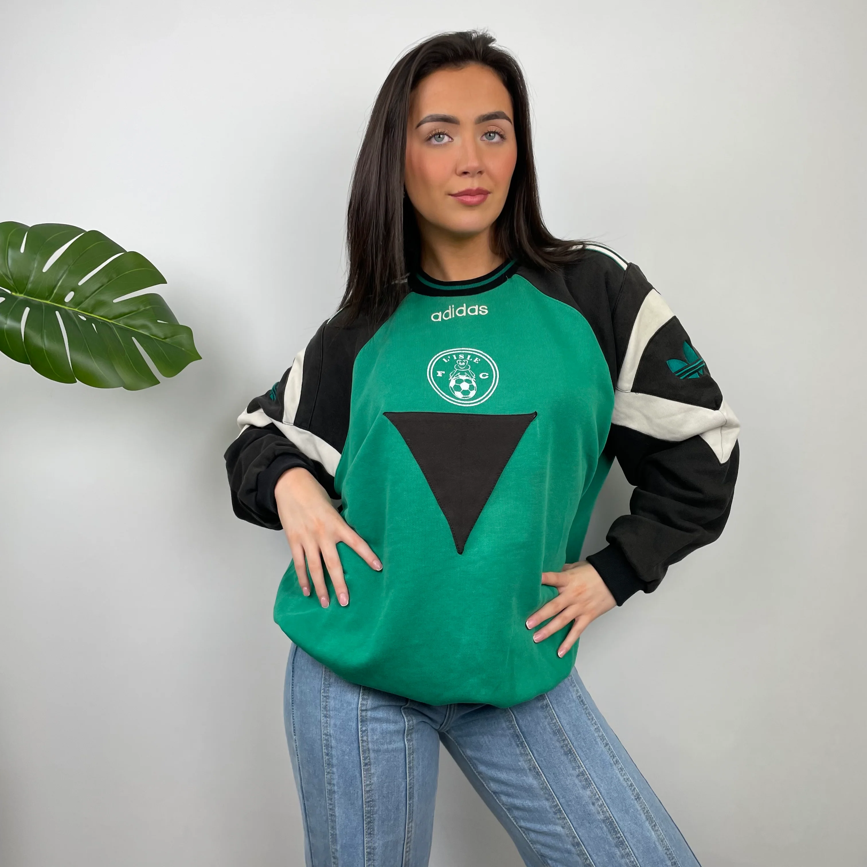 Adidas Black & Green Embroidered Spell Out Colour Block Sweatshirt (XL) - Image 6