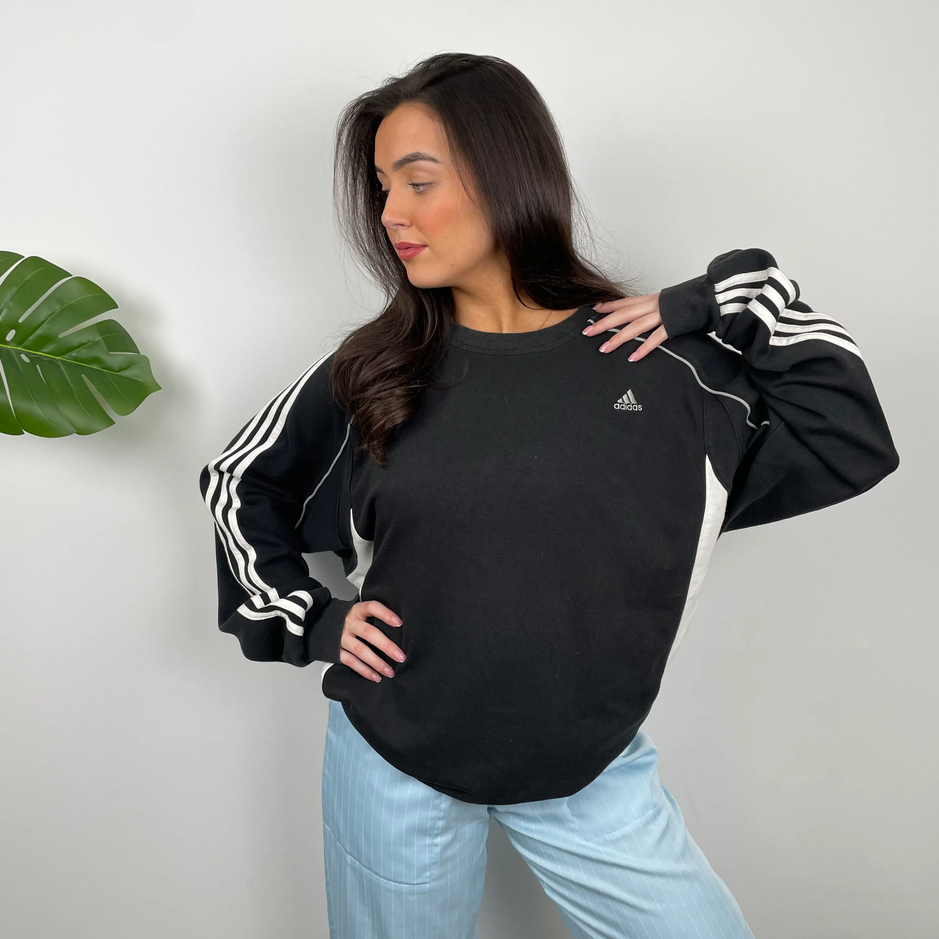Adidas Black & White Embroidered Spell Out Sweatshirt (L) - Image 2
