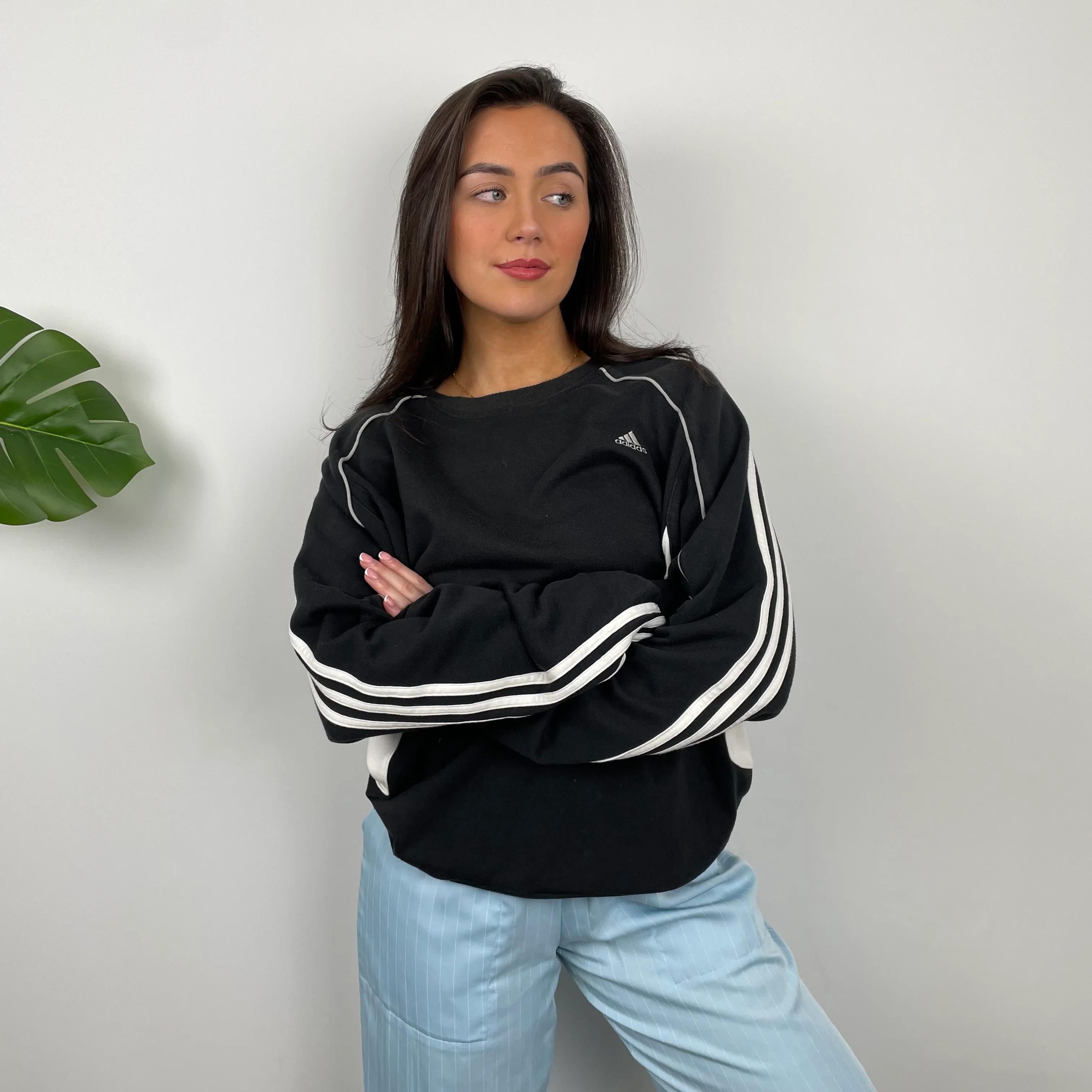 Adidas Black & White Embroidered Spell Out Sweatshirt (L) - Image 3