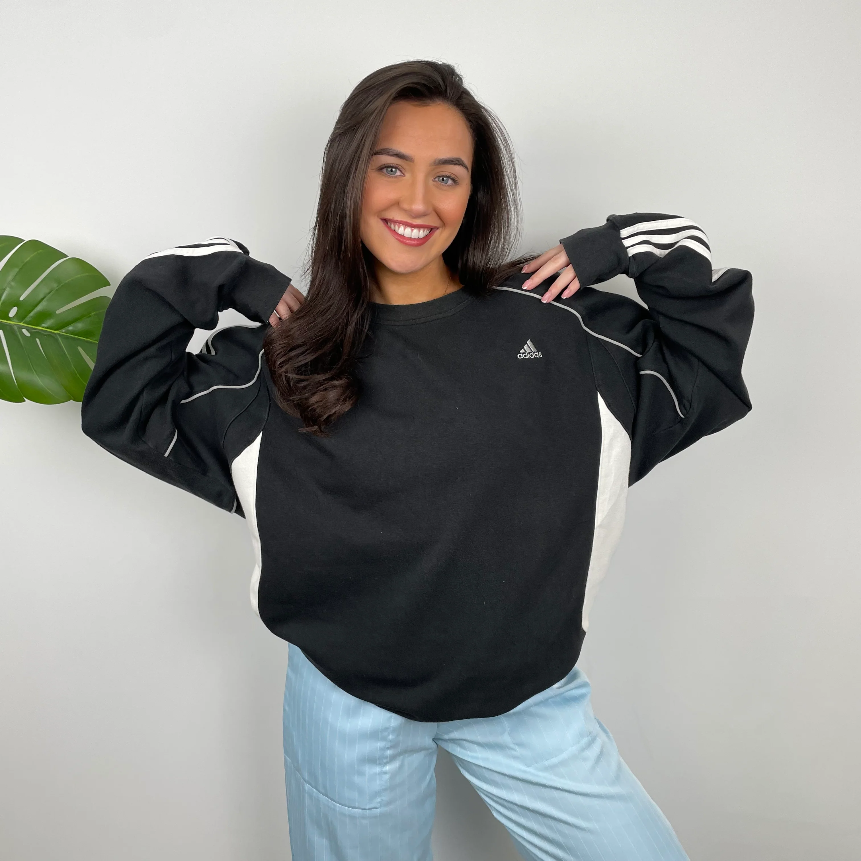 Adidas Black & White Embroidered Spell Out Sweatshirt (L) - Image 4