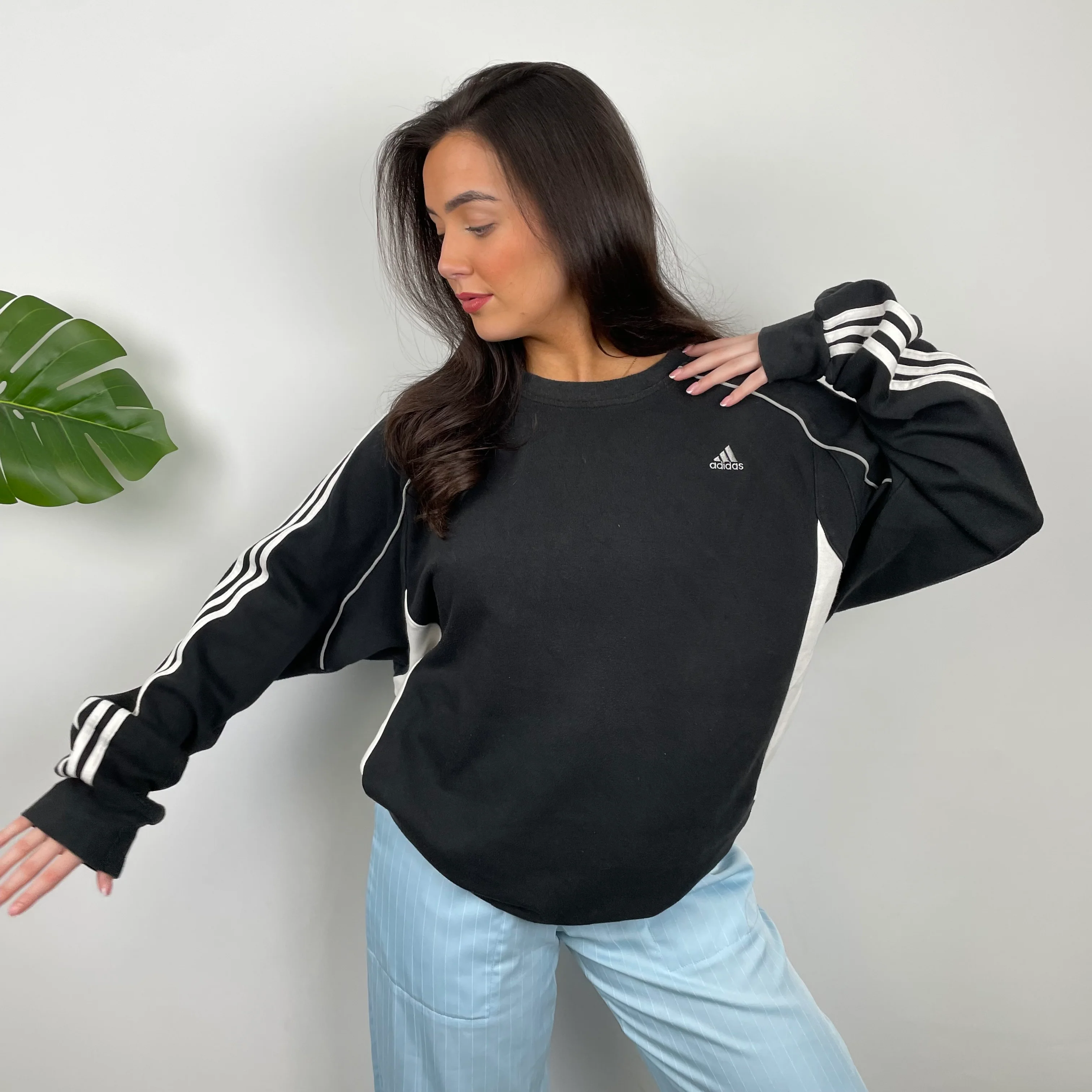 Adidas Black & White Embroidered Spell Out Sweatshirt (L) - Image 7