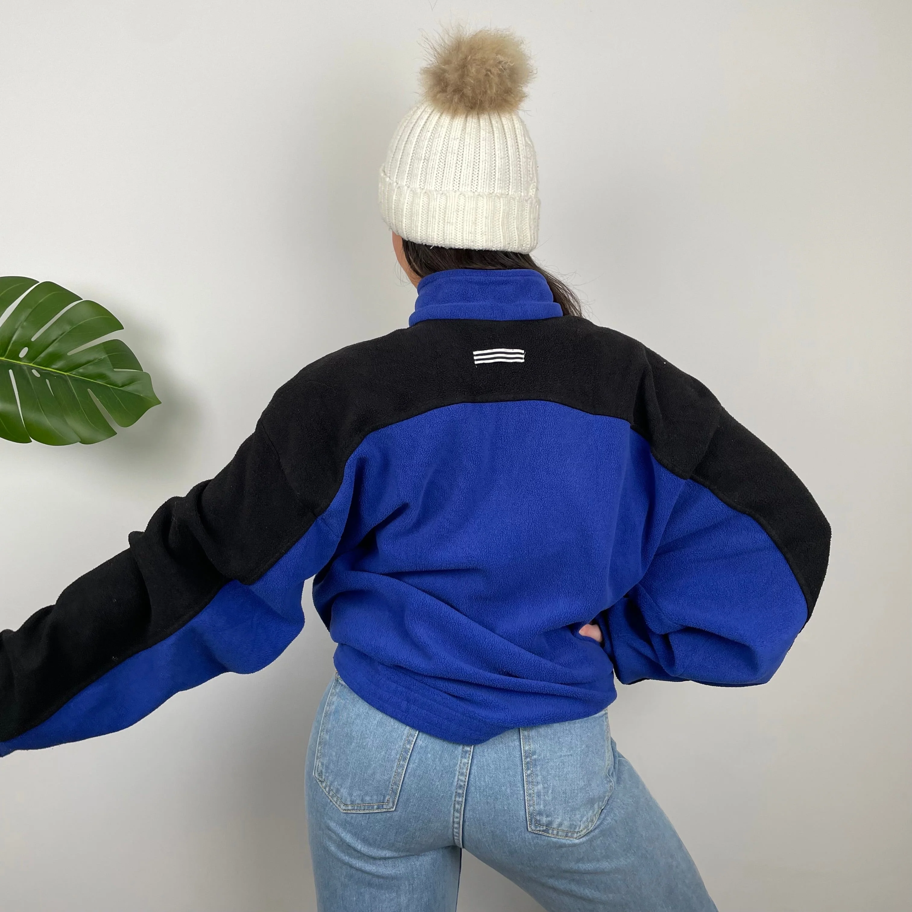 Adidas Blue Colour Block Embroidered Spell Out Teddy Bear Fleece Quarter Zip Sweatshirt (L) - Image 7