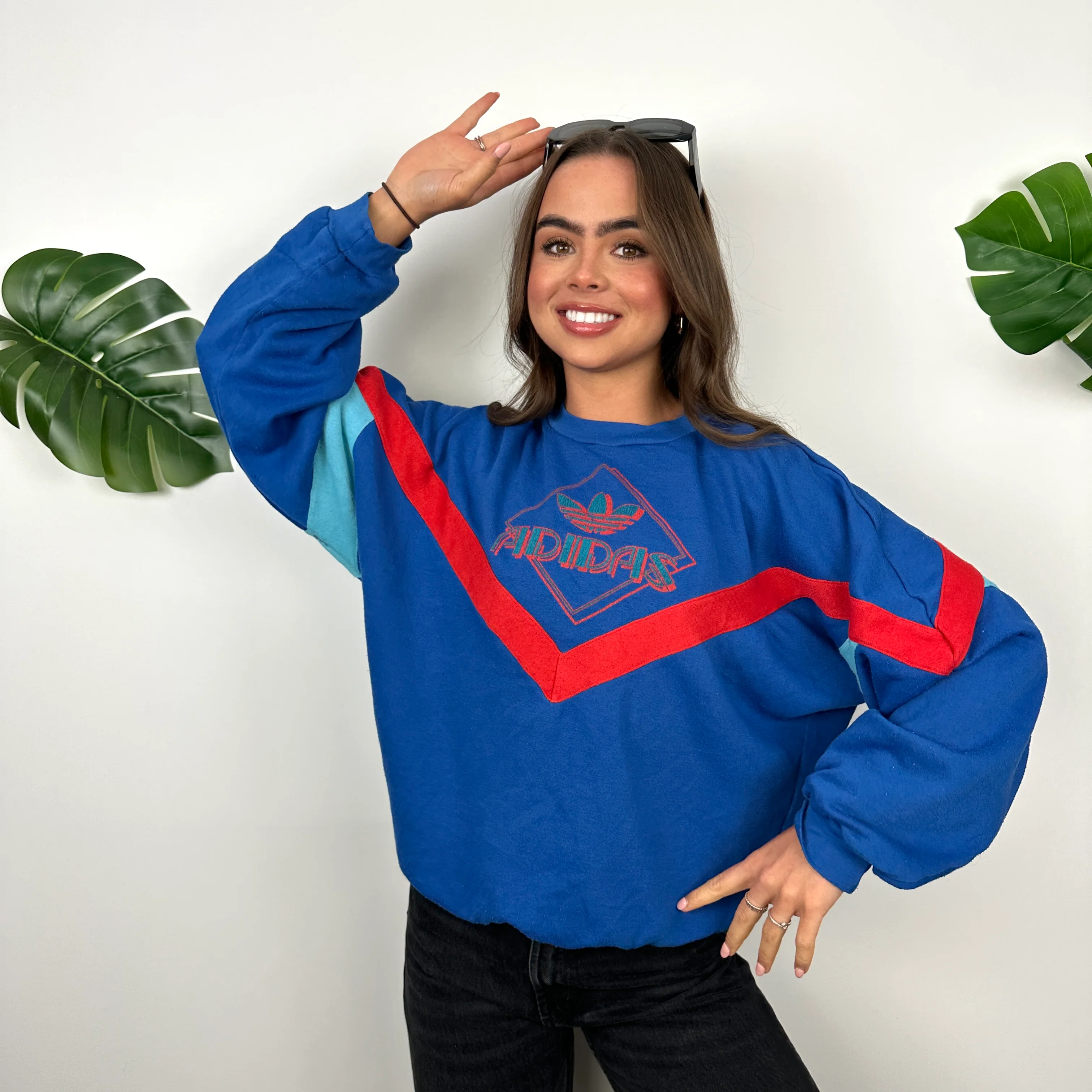 Adidas Blue Colour Block Sweatshirt (M) - Image 2